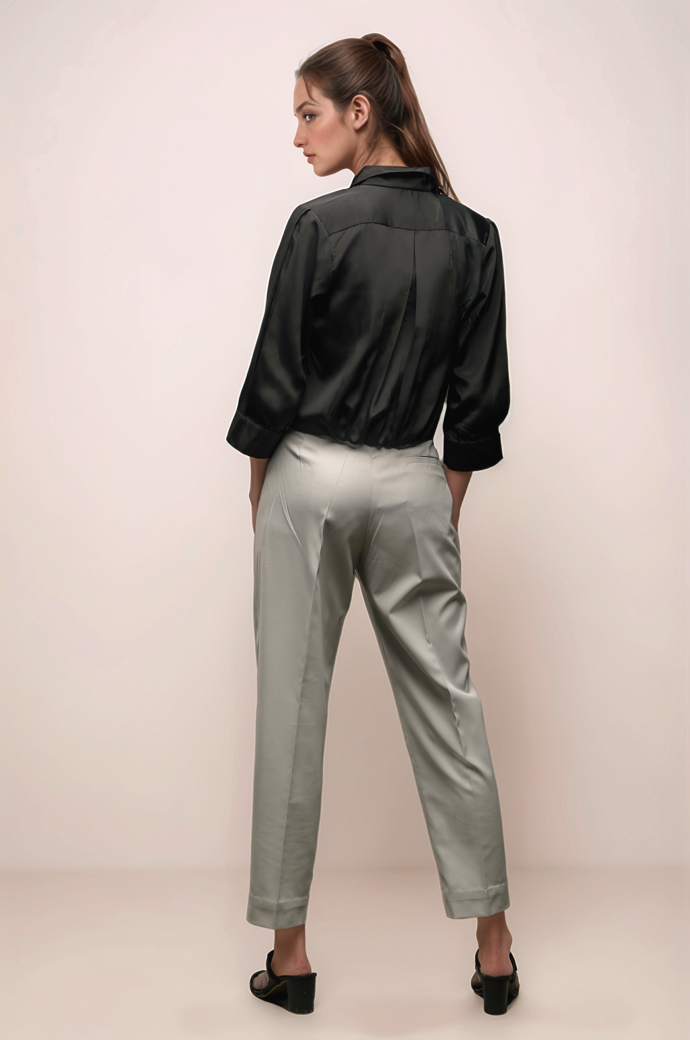 Black Crepe Pleated Shirt