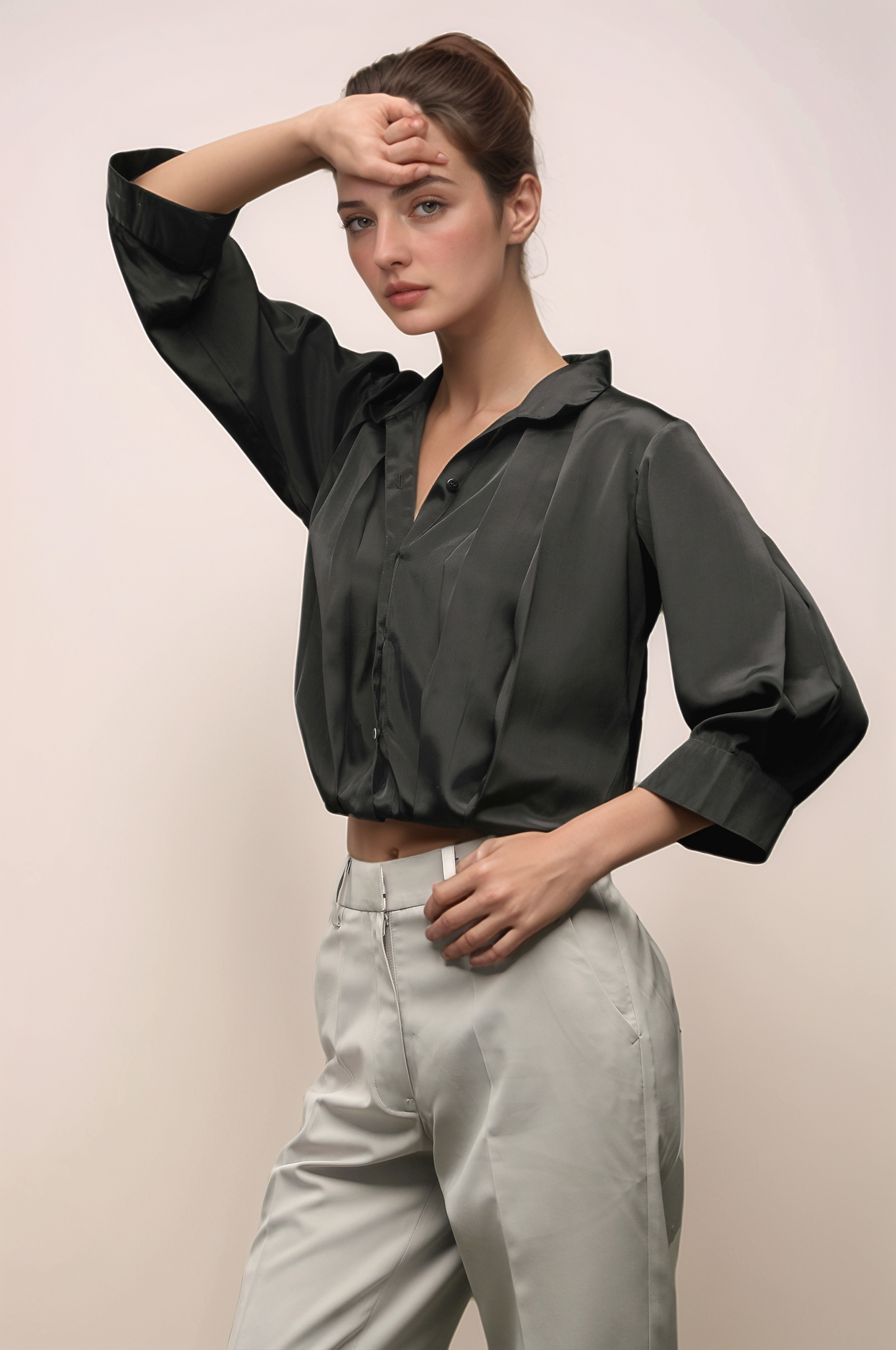 Black Crepe Pleated Shirt