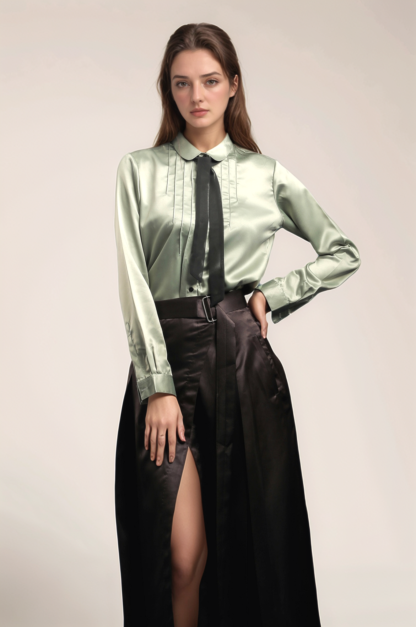 Black Satin Overlapped Skirt
