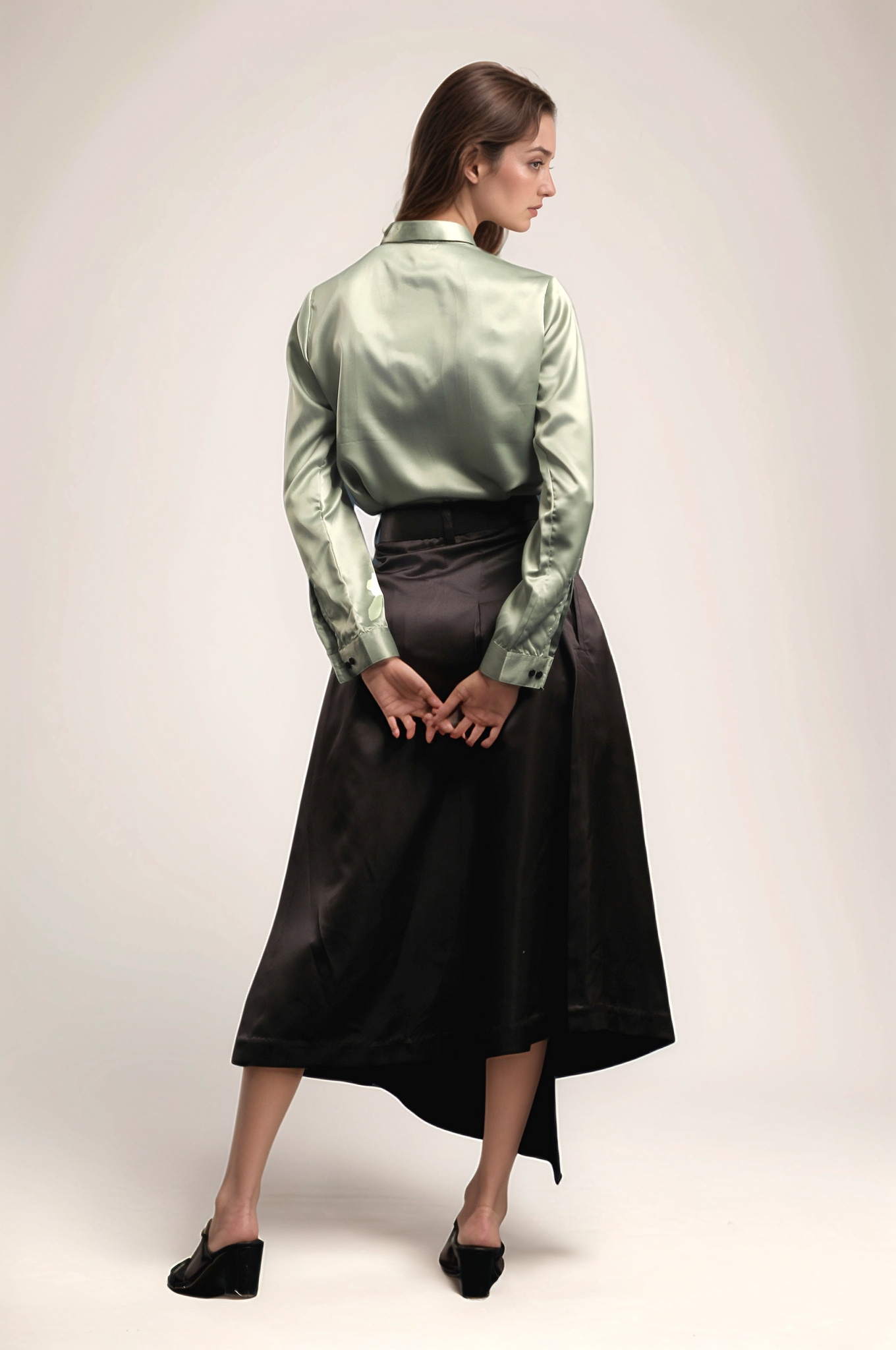 Black Satin Overlapped Skirt