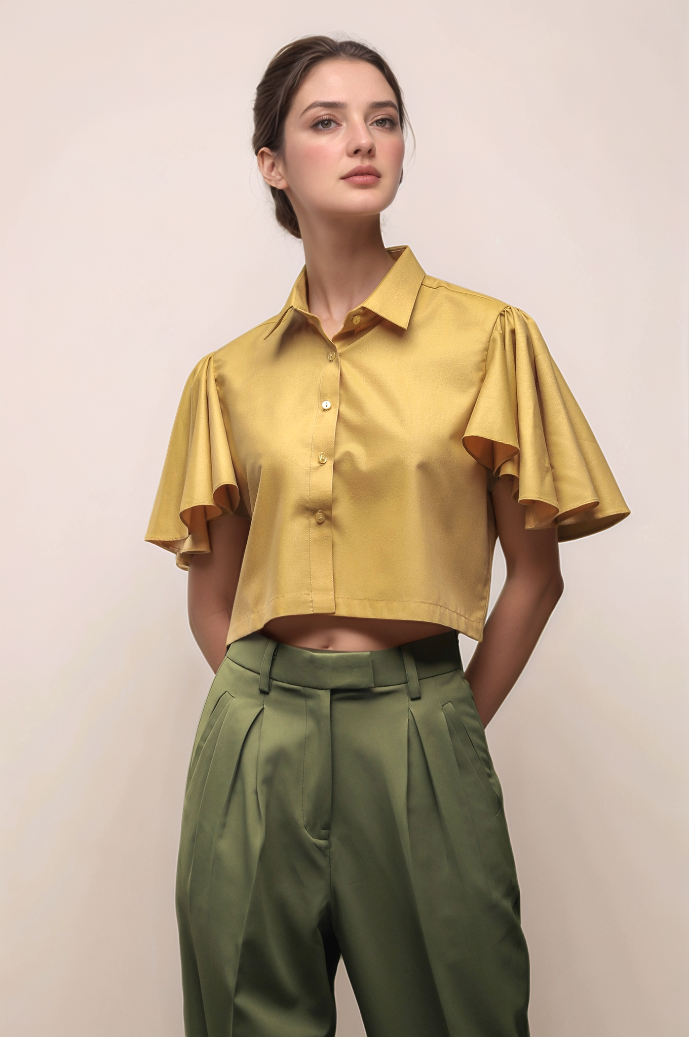 Ochre Yellow Bell Sleeves Top