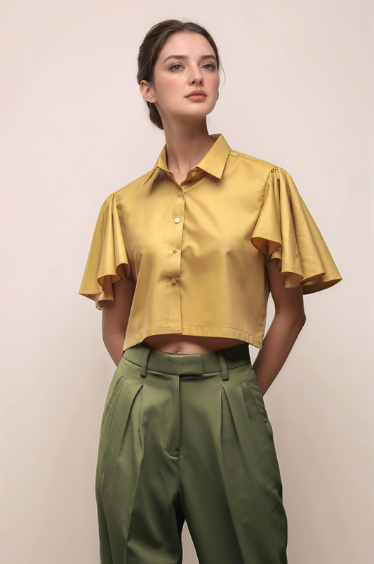 Ochre Yellow Bell Sleeves Top