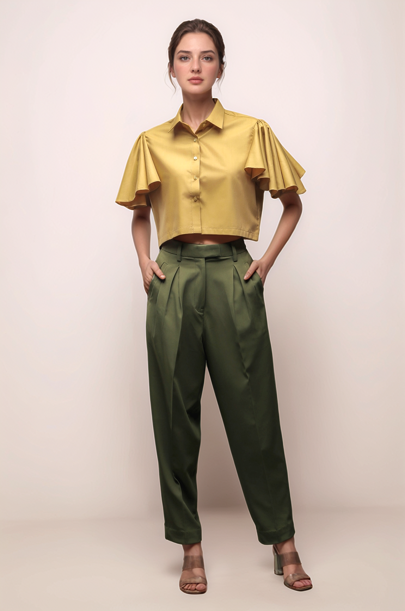 Ochre Yellow Bell Sleeves Top