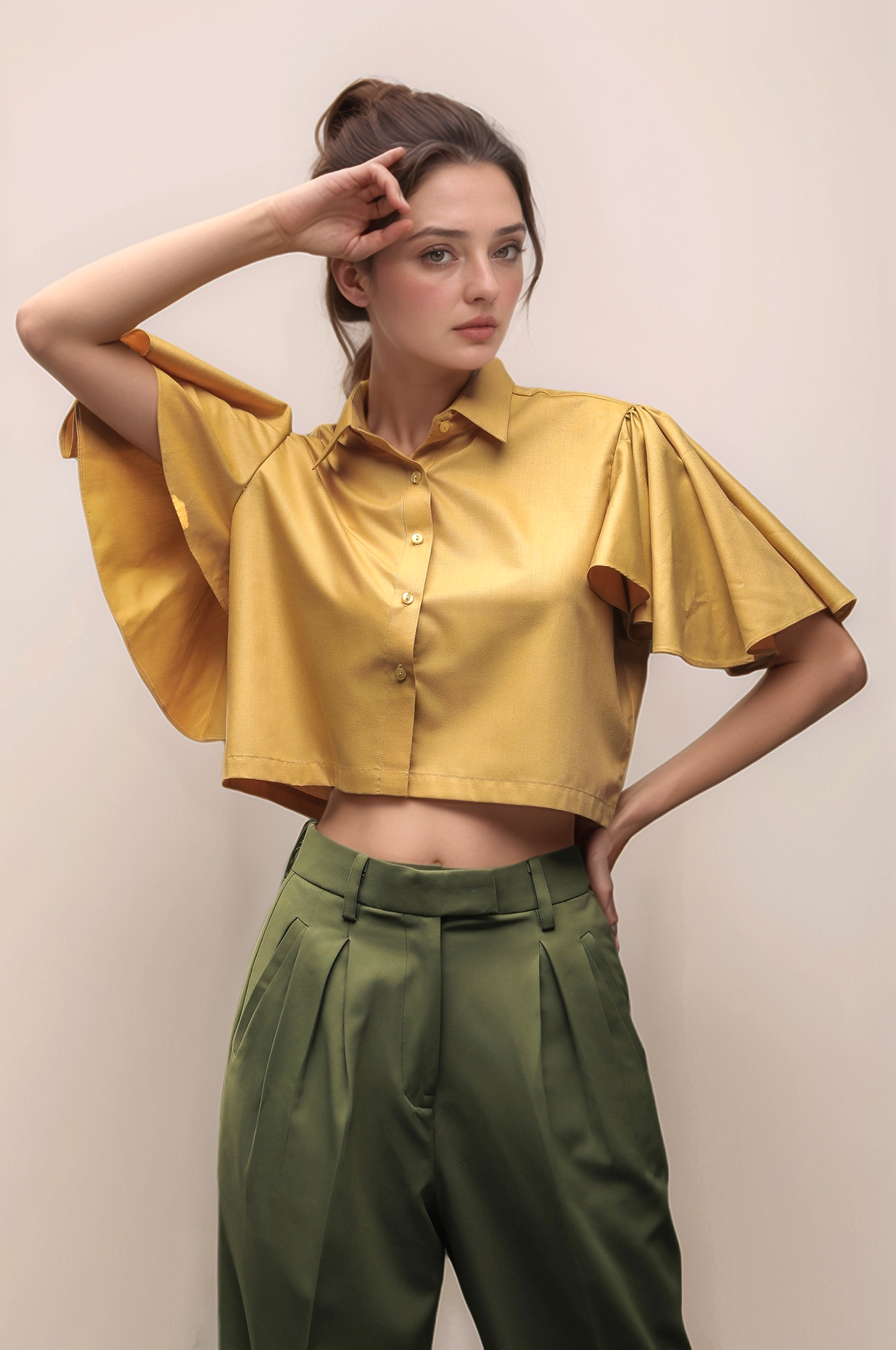 Ochre Yellow Bell Sleeves Top