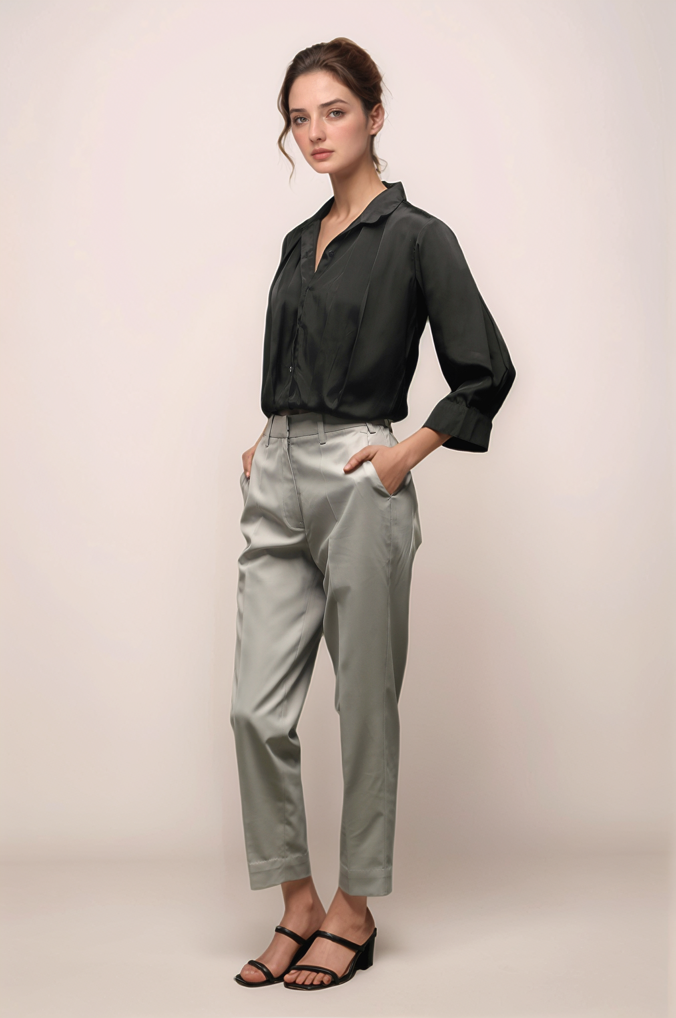 Black Crepe Pleated Shirt