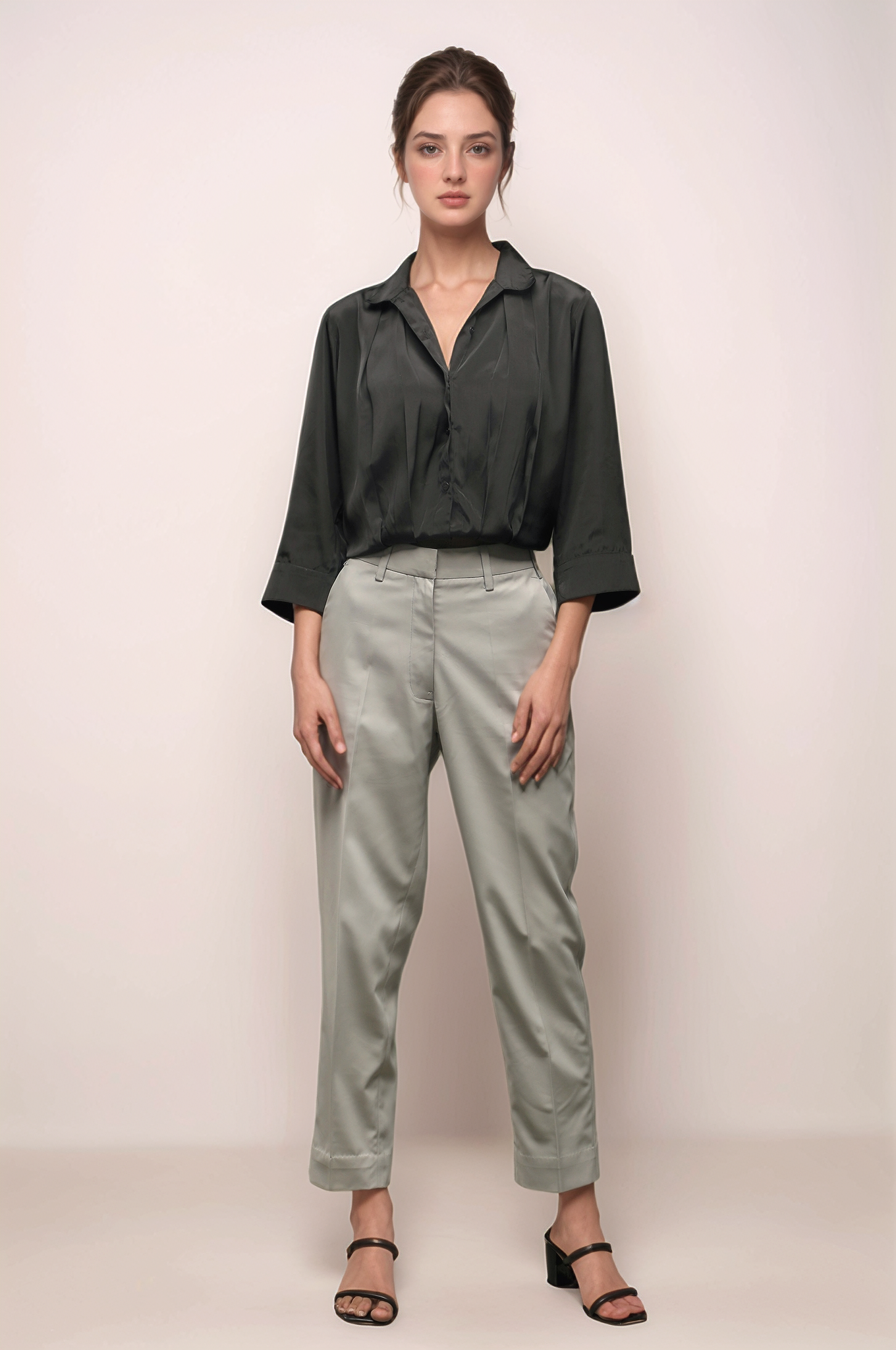 Black Crepe Pleated Shirt