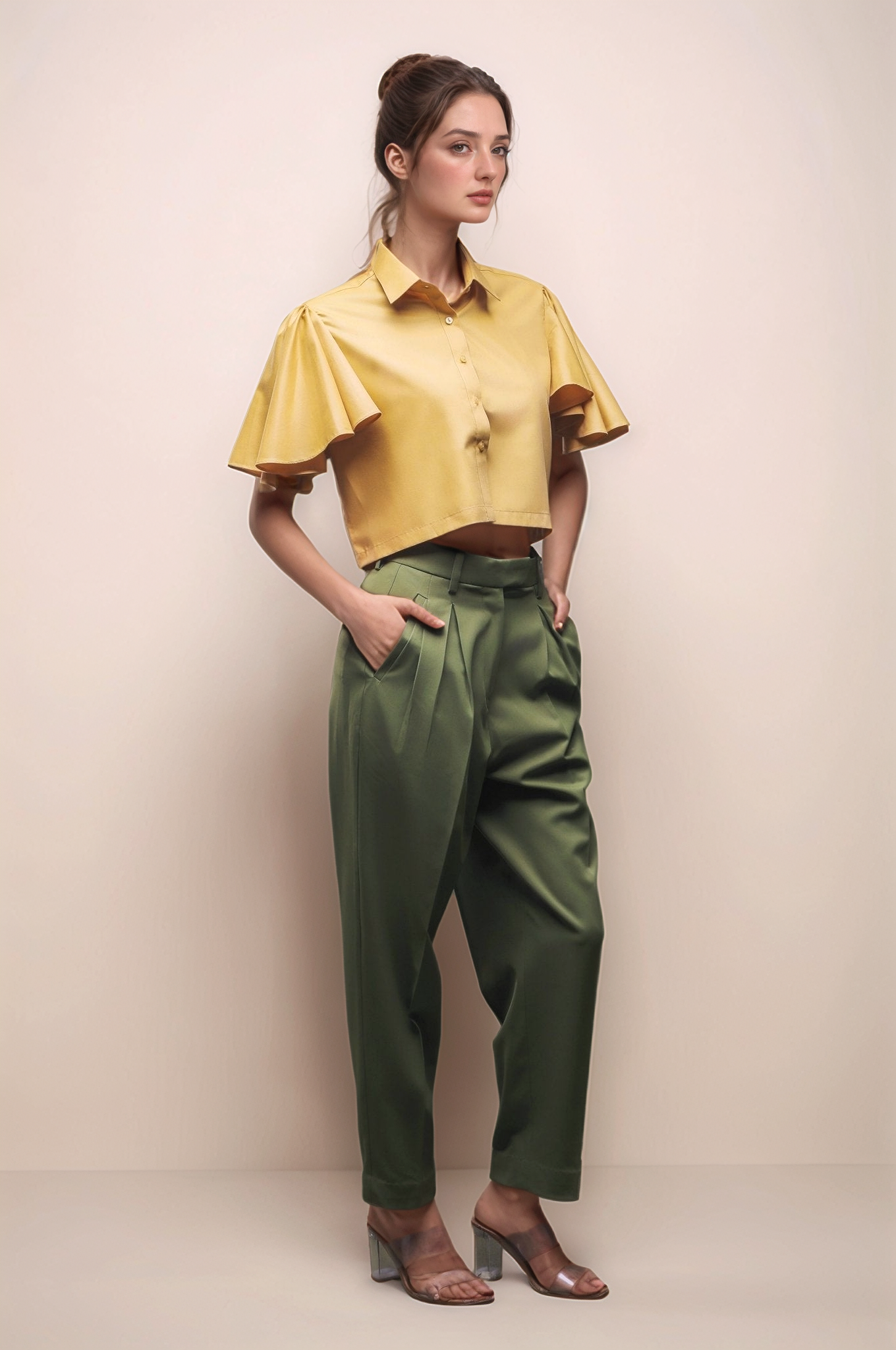 Ochre Yellow Bell Sleeves Top