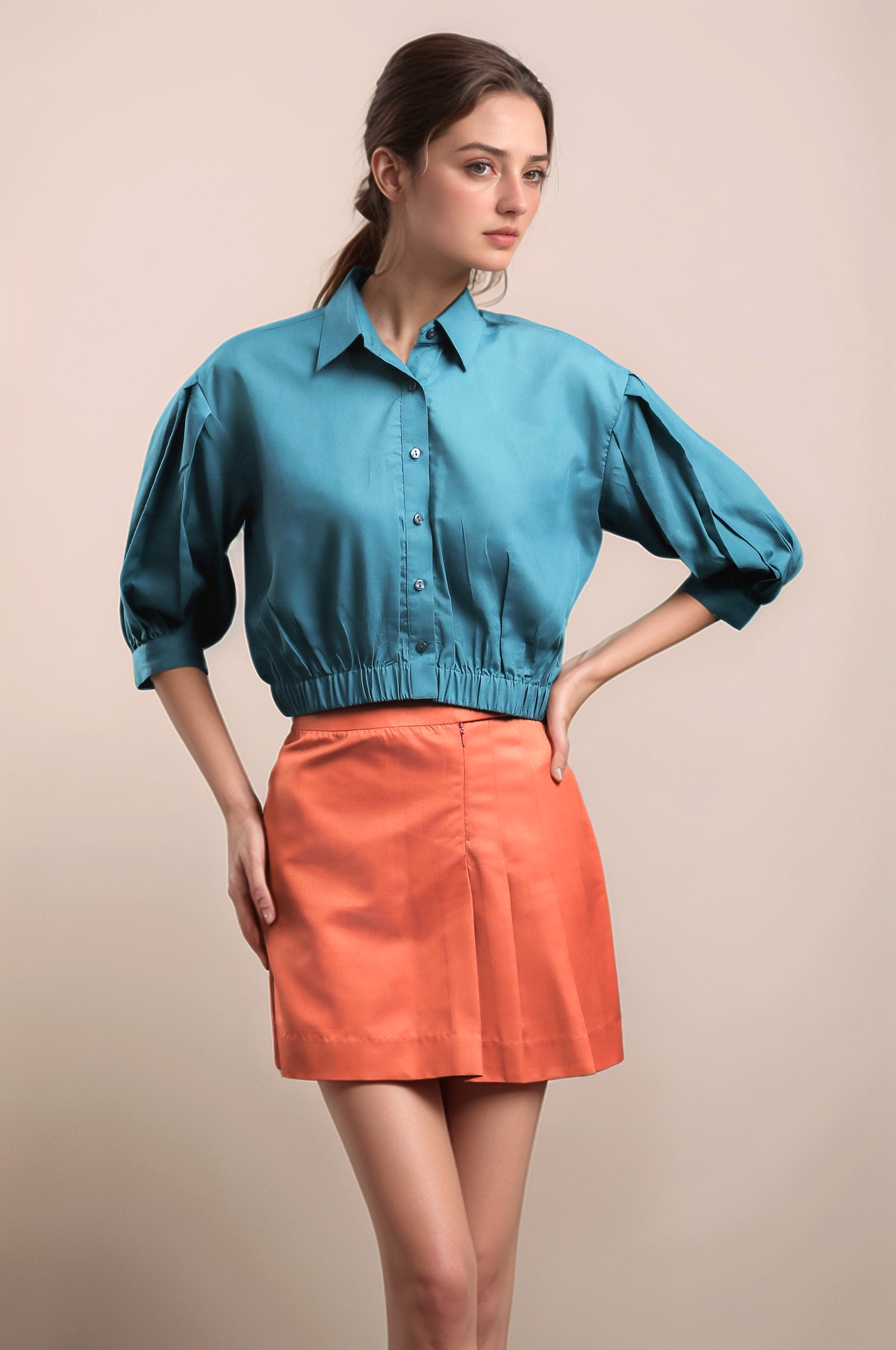 Rust Orange Pleated Short Skirt