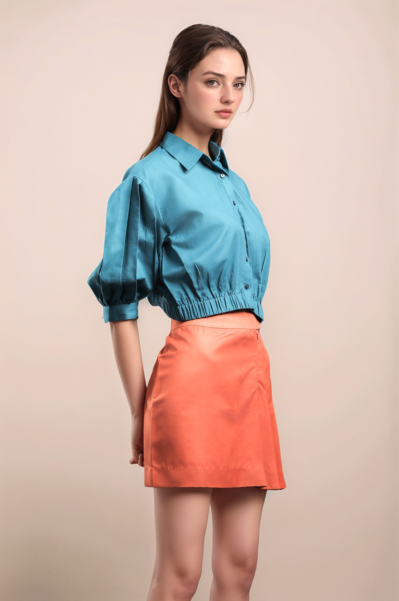 Rust Orange Pleated Short Skirt