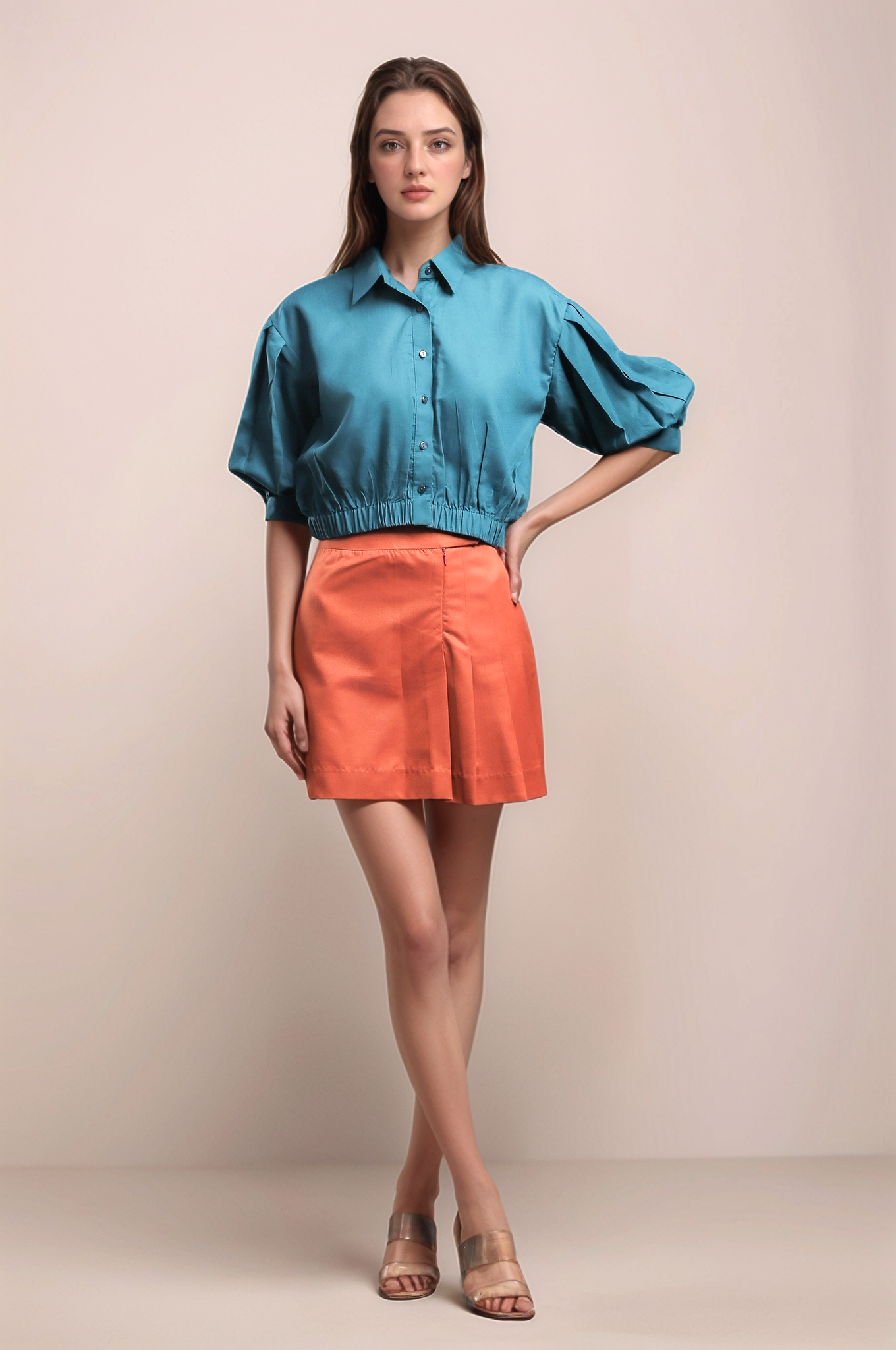 Rust Orange Pleated Short Skirt