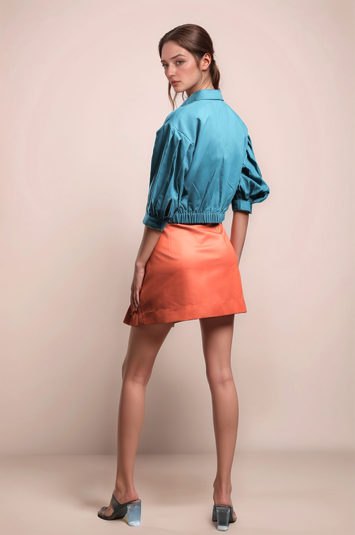 Rust Orange Pleated Short Skirt