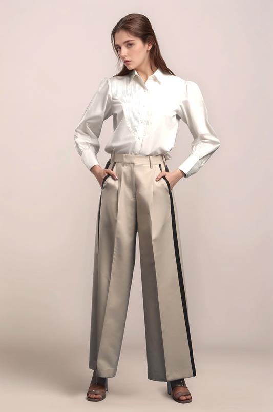 Beige Tuxedo Trouser