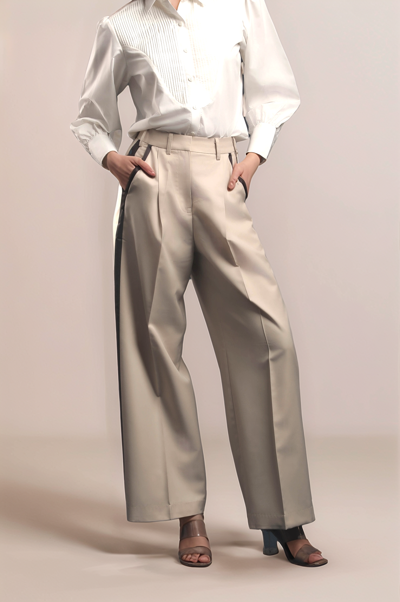 Beige Tuxedo Trouser