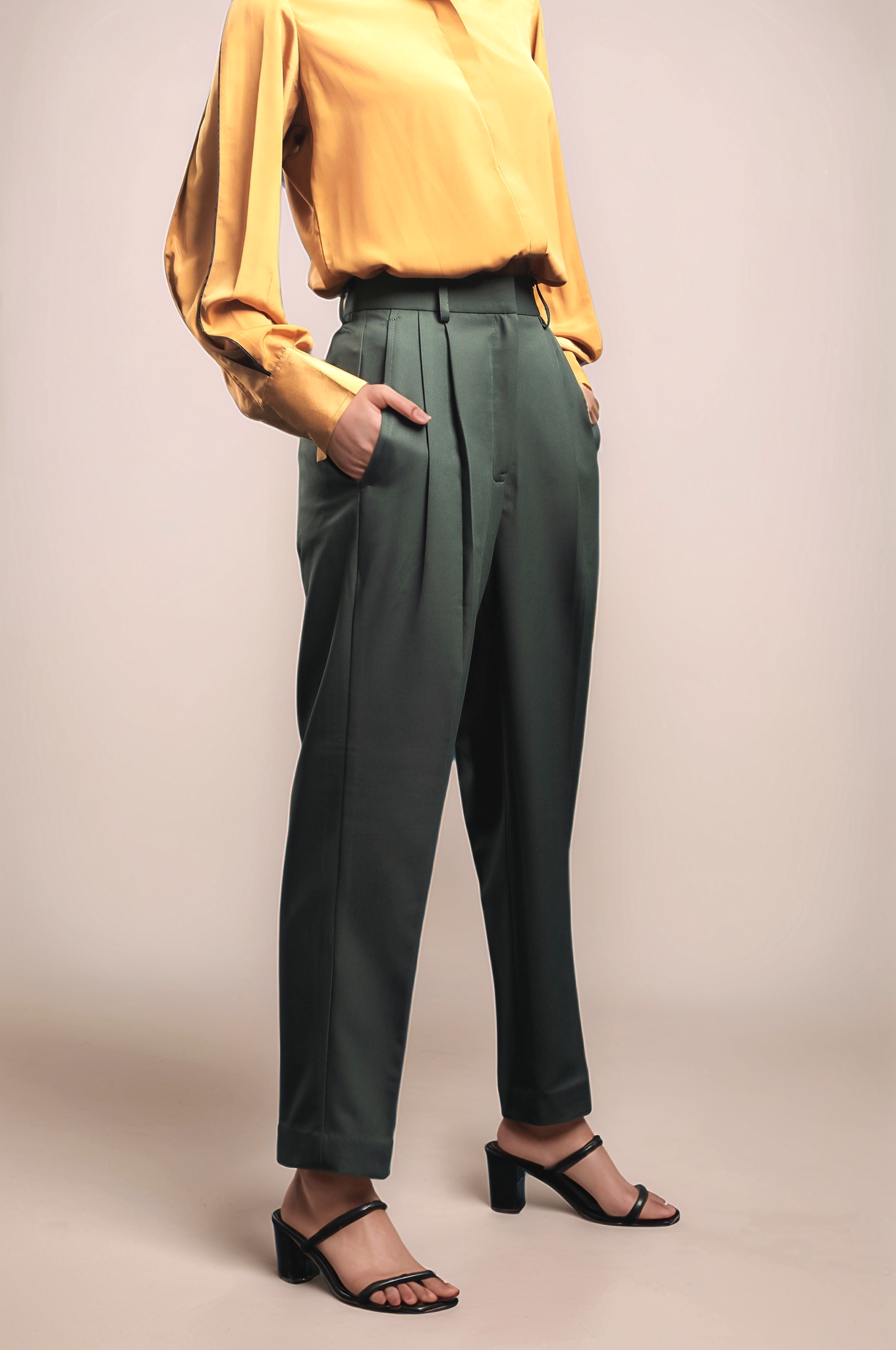 Dark Green Double Pleated Trouser
