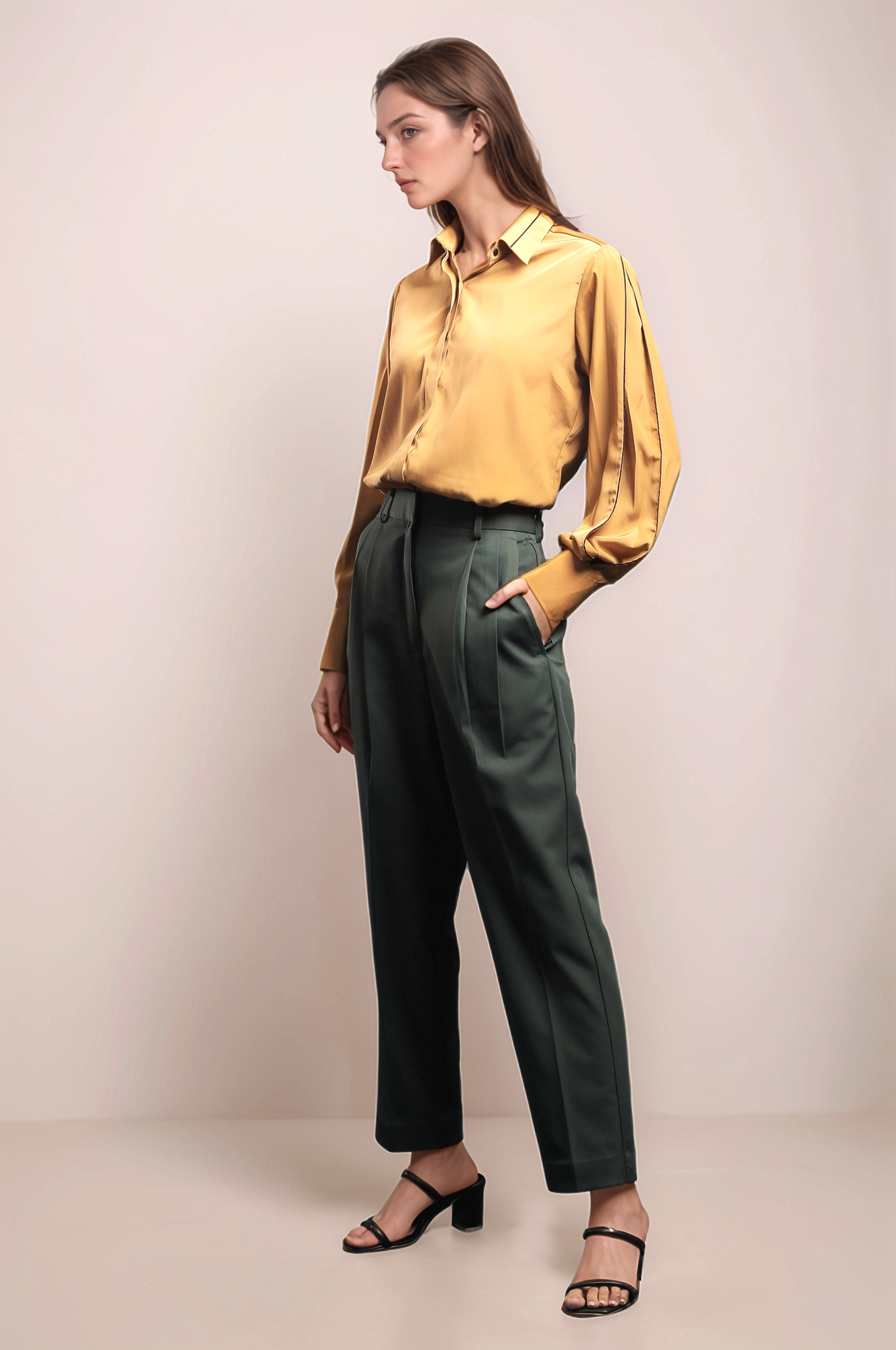Dark Green Double Pleated Trouser
