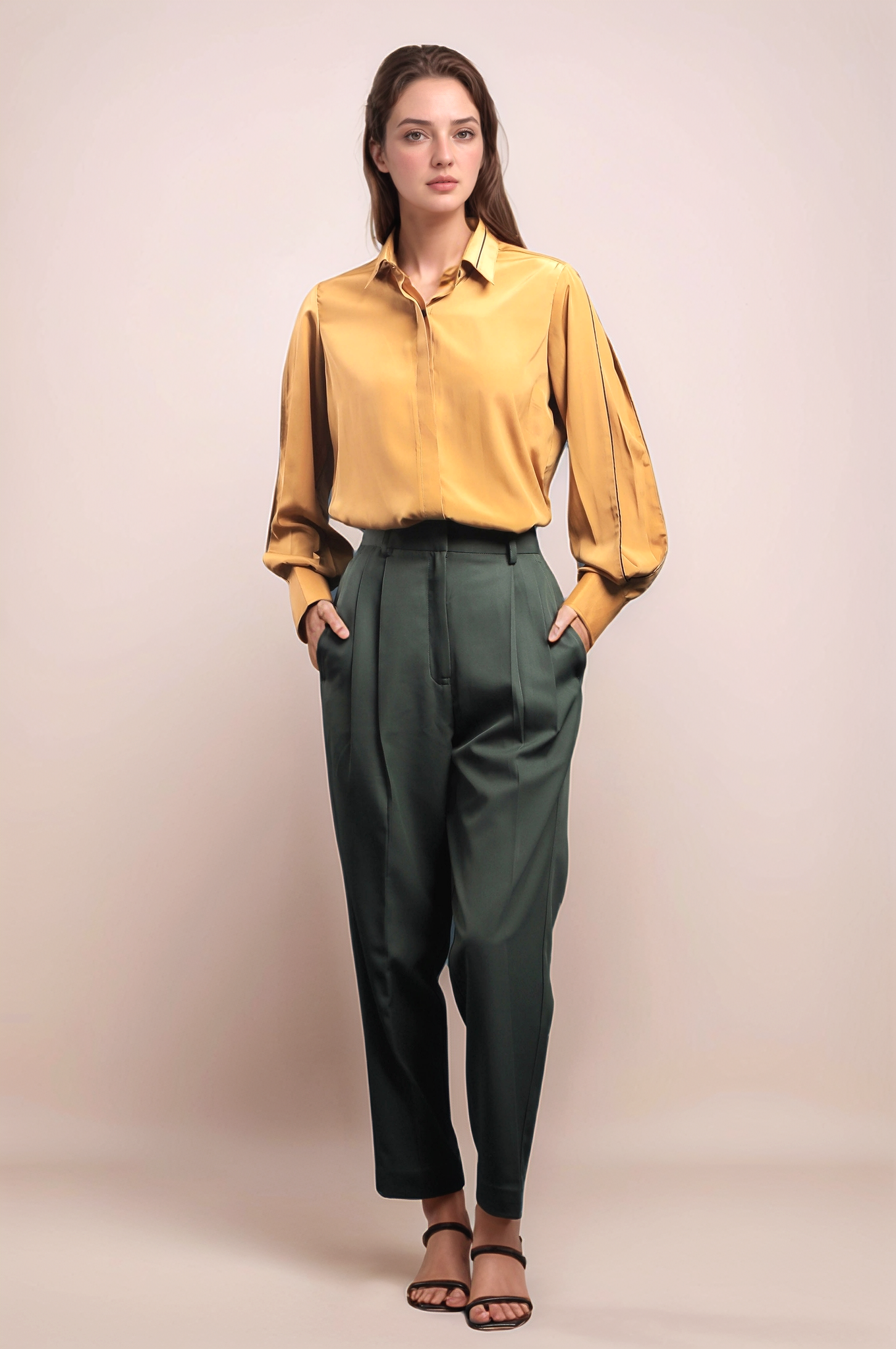 Dark Green Double Pleated Trouser