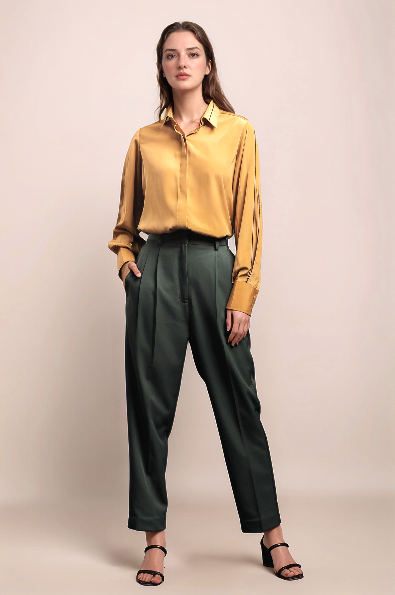 Dark Green Double Pleated Trouser