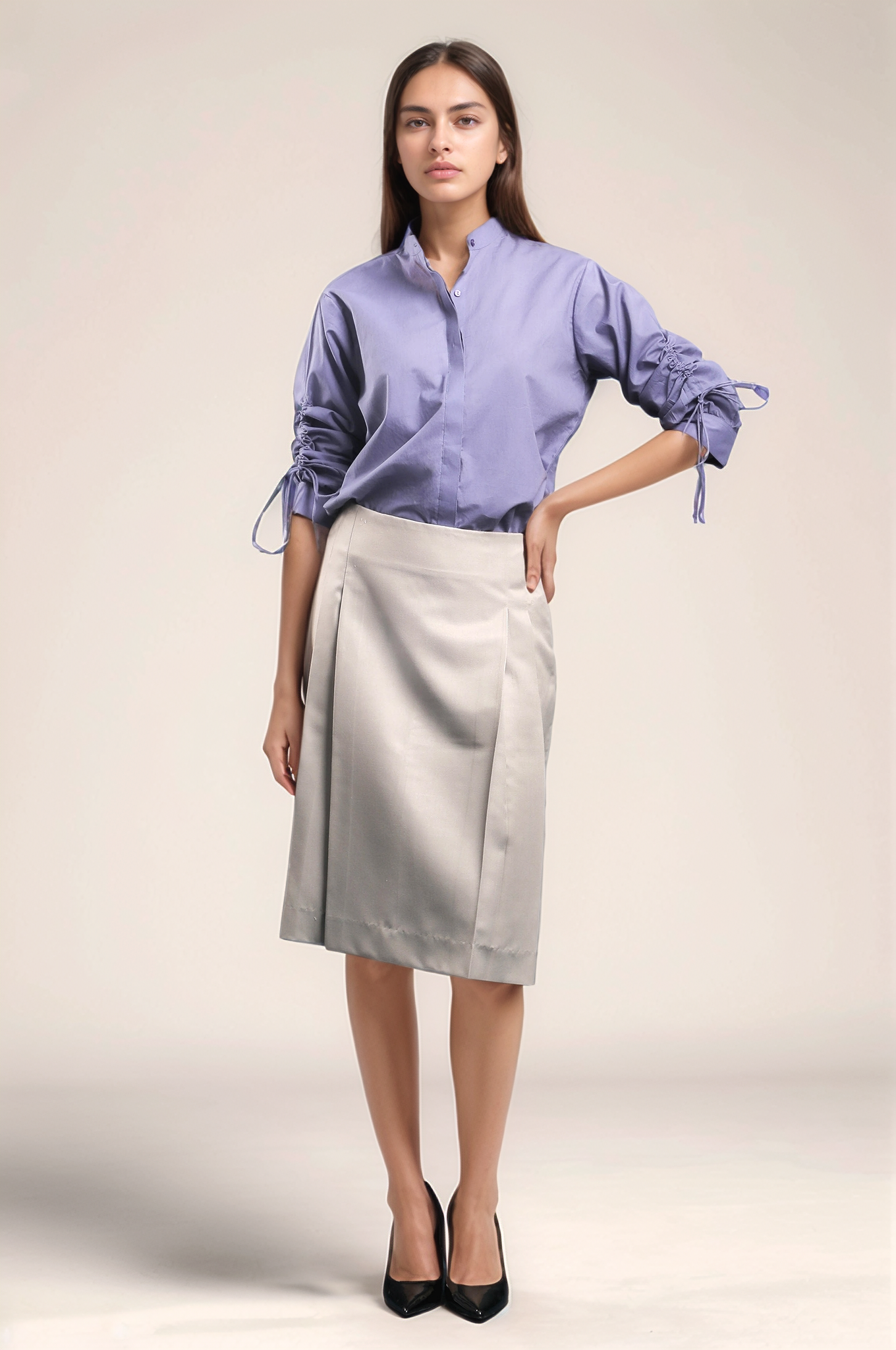 Grey Front Pleated Skirt
