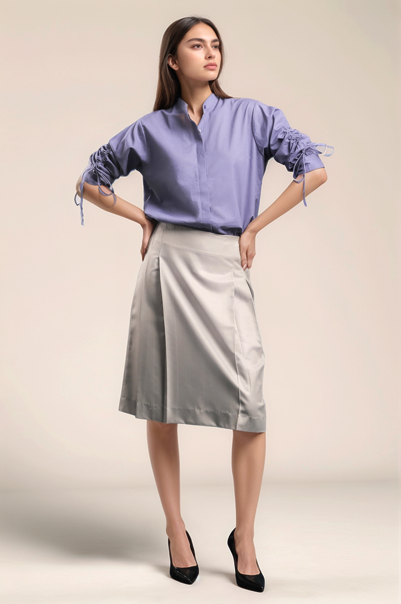Grey Front Pleated Skirt