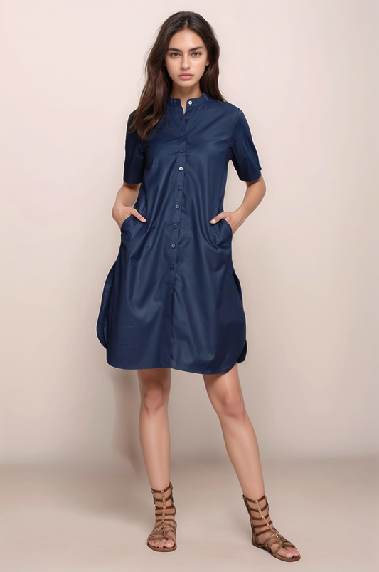 Blue Chinese Collar Tunic Shirt