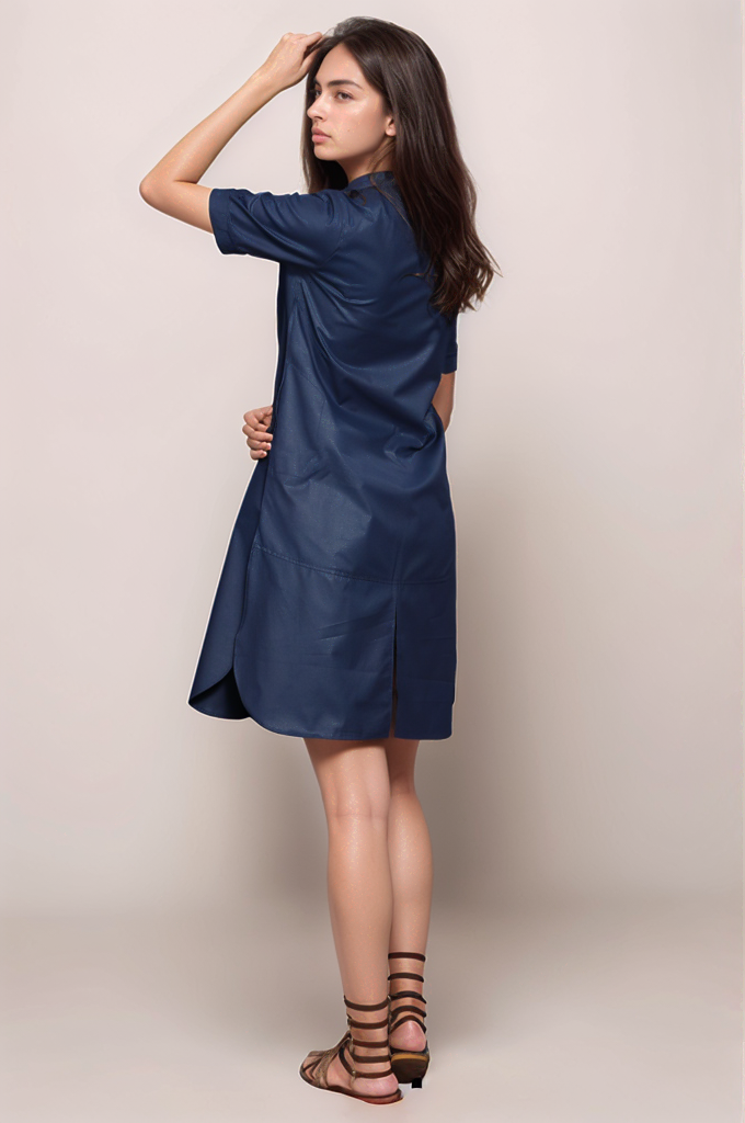 Blue Chinese Collar Tunic Shirt