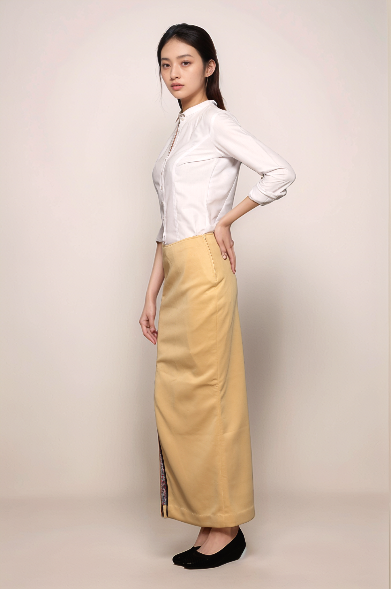 White Chinese Collar Shirt