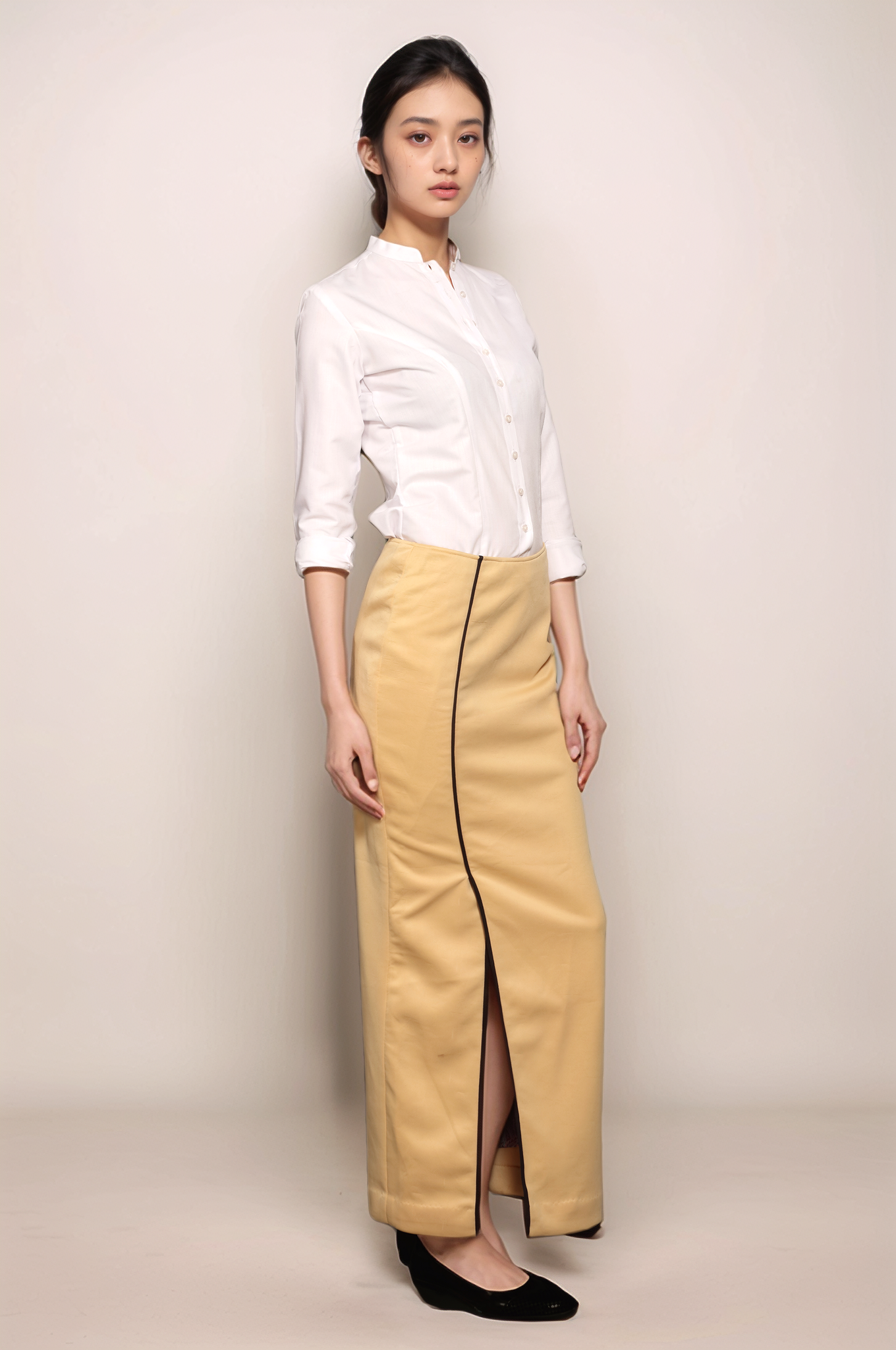 White Chinese Collar Shirt