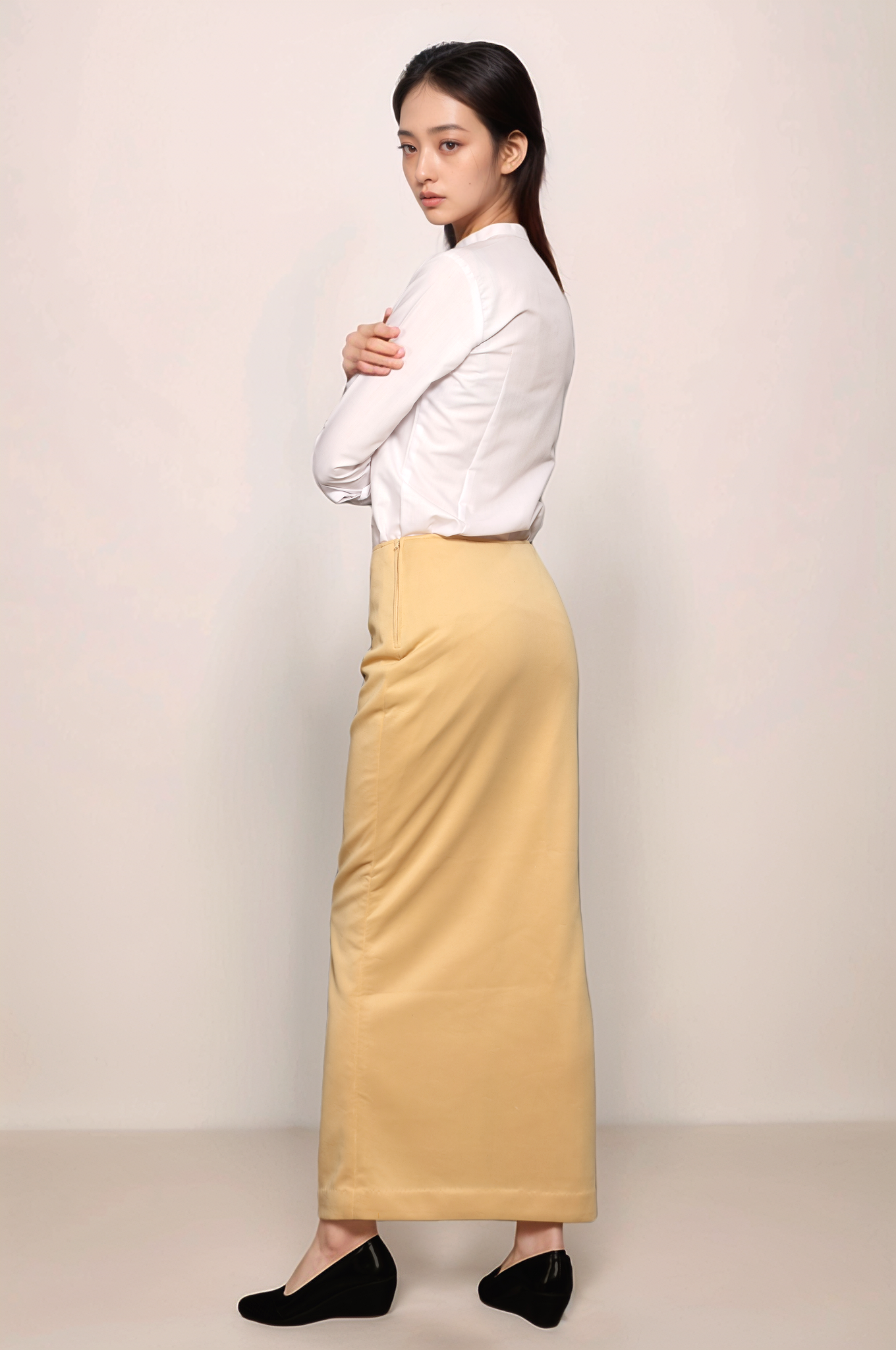 White Chinese Collar Shirt