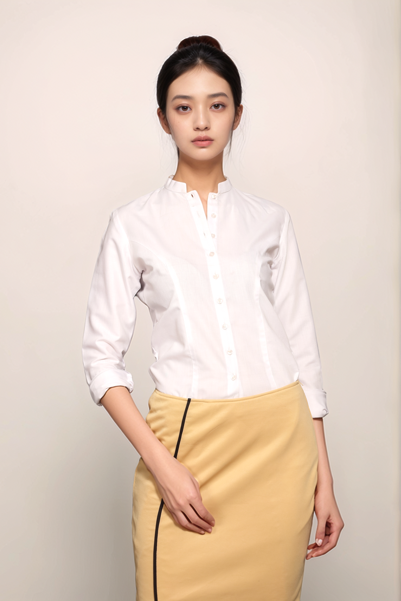White Chinese Collar Shirt