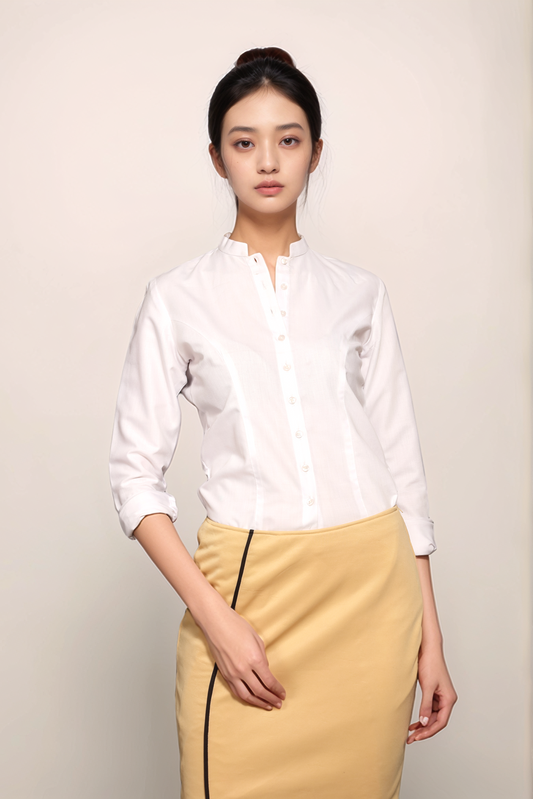 White Chinese Collar Shirt