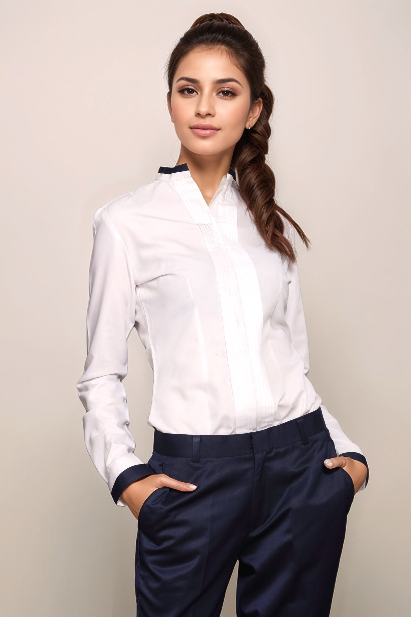 White Pleated Women Shirt