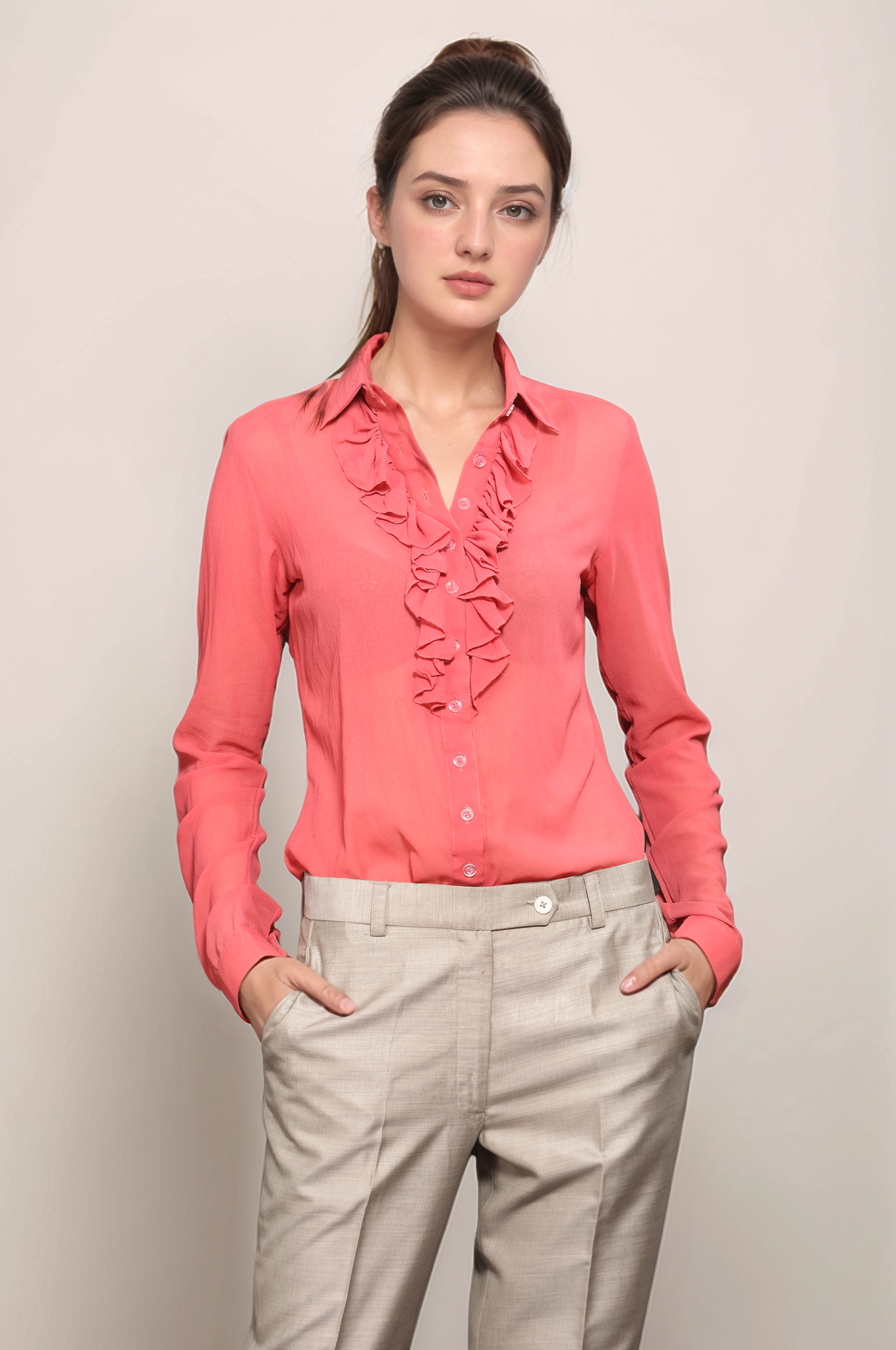 Pink Ruffle Neck Shirt