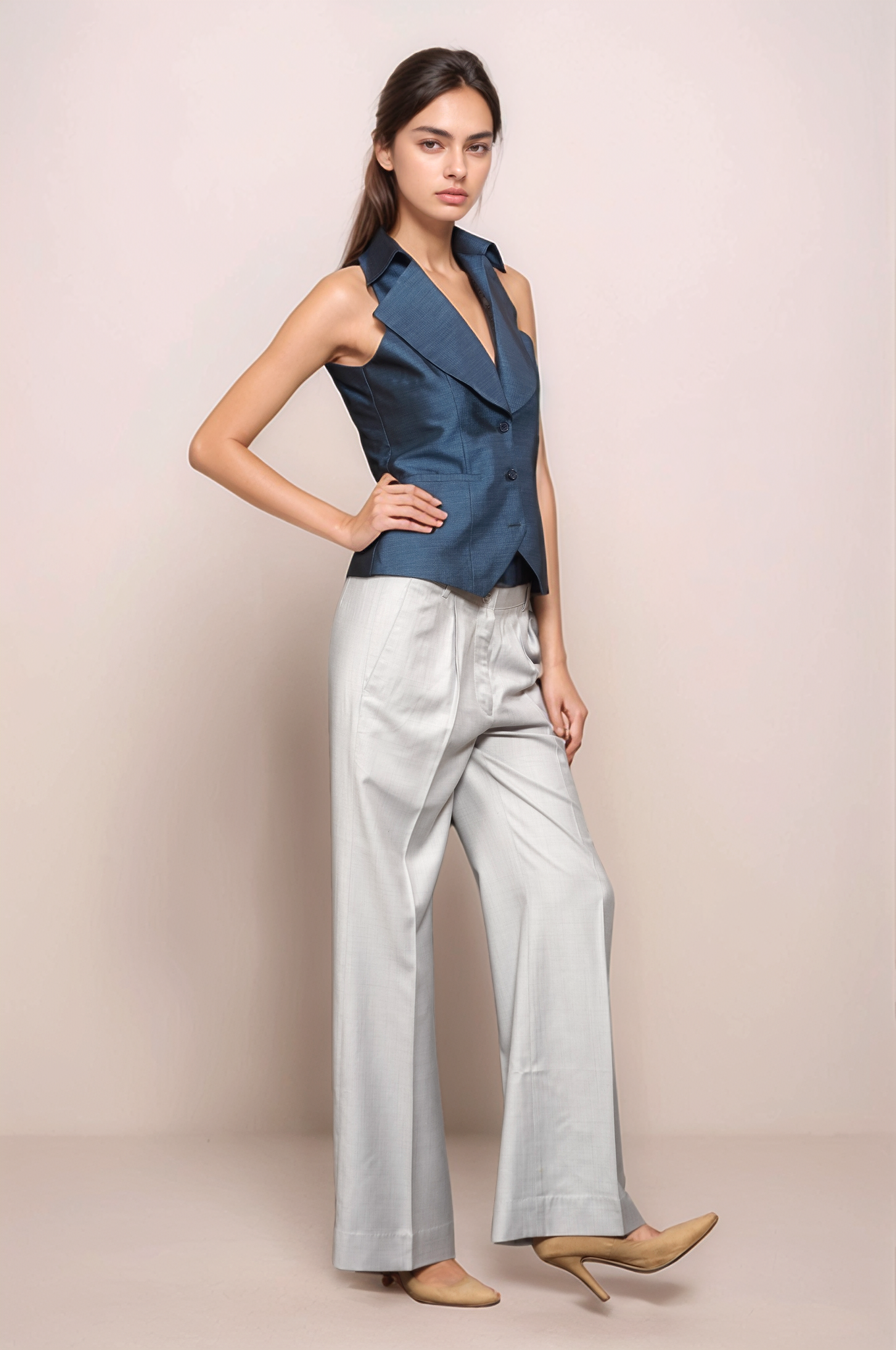 Blue Broad Collar Waistcoat
