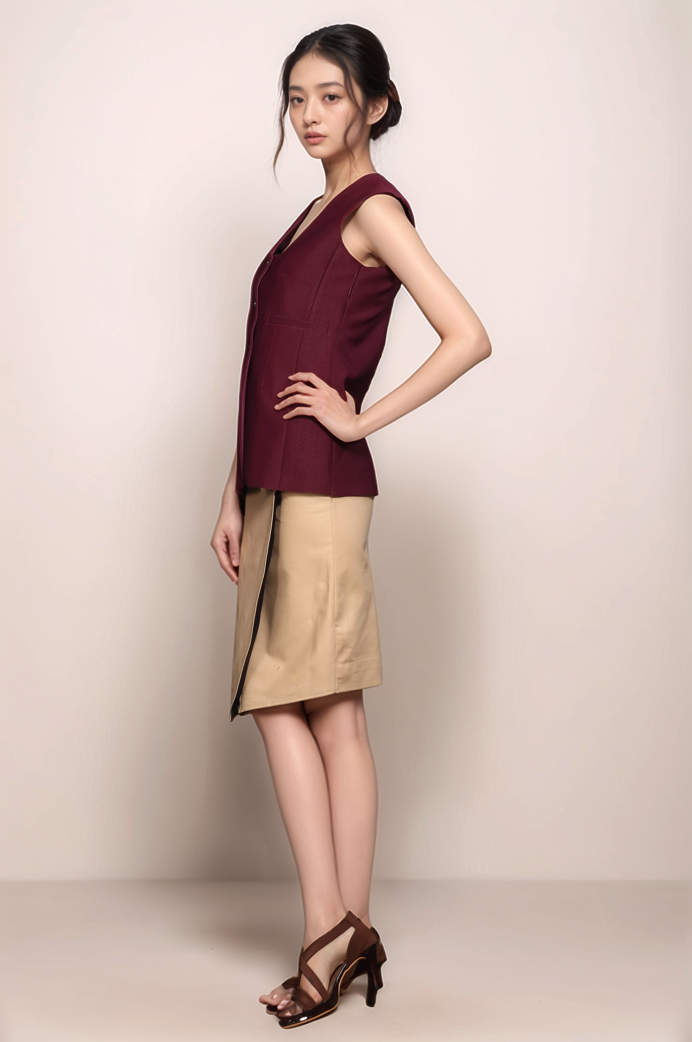 Beige Overlapped Skirt