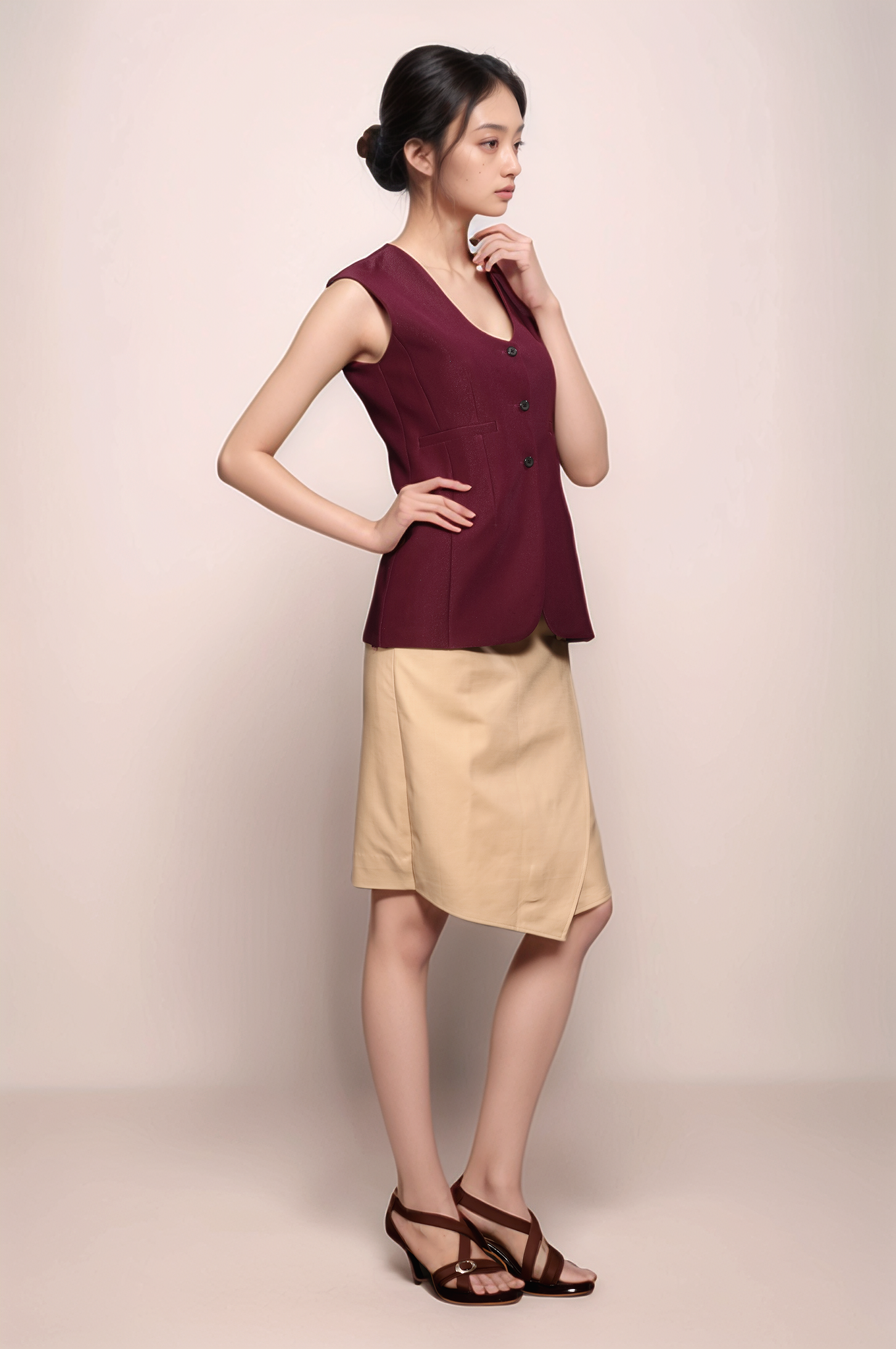Beige Overlapped Skirt