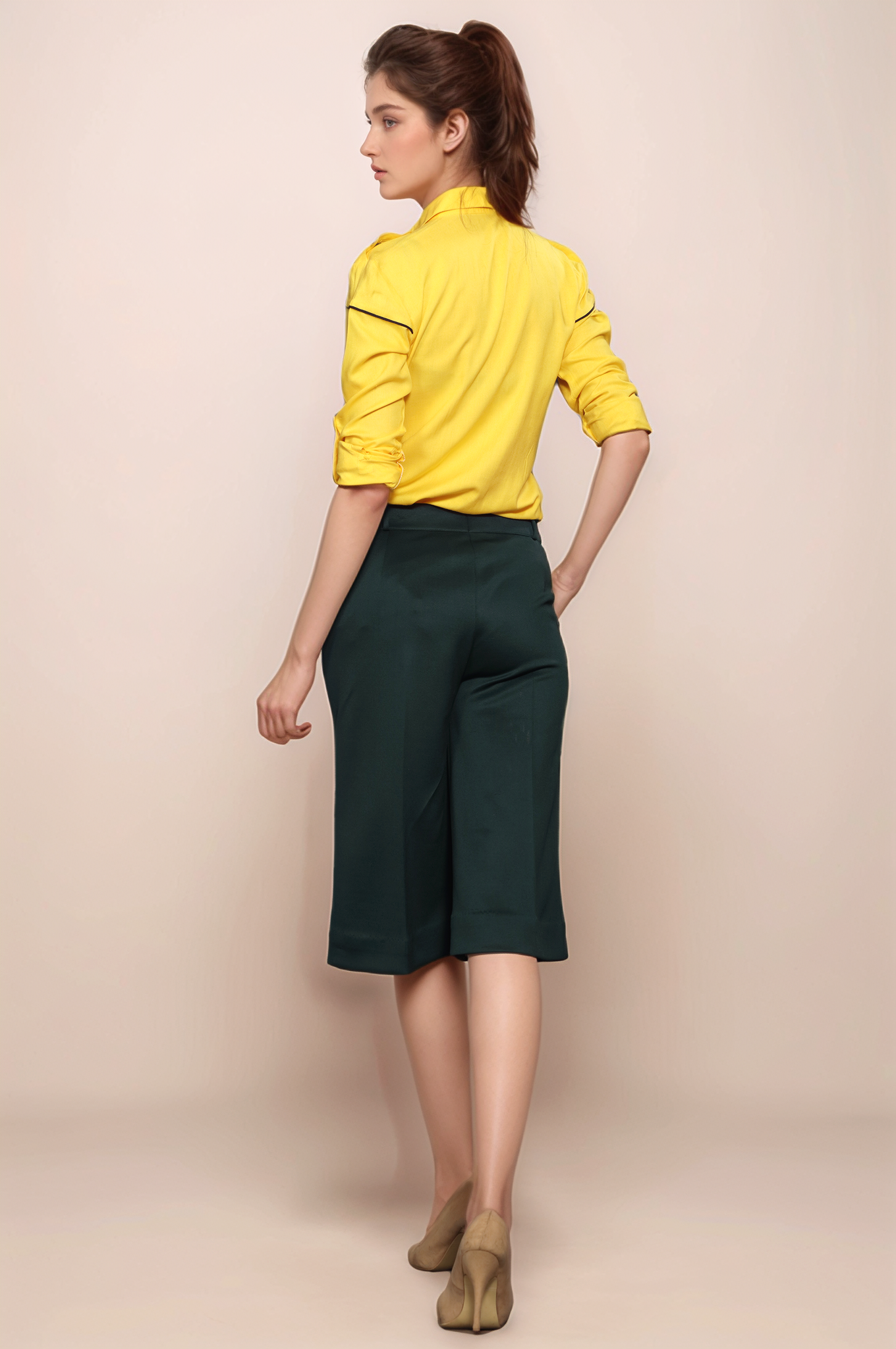 Yellow-Black Piping Women Shirt