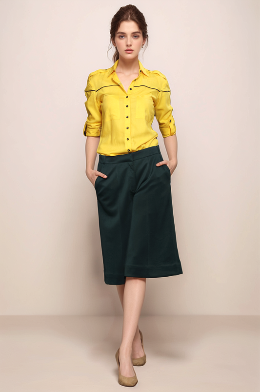 Yellow-Black Piping Women Shirt