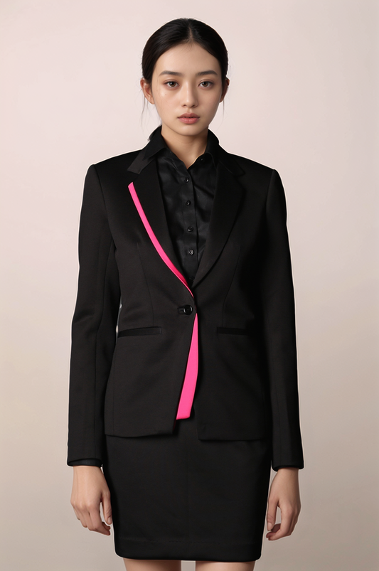 Black-Pink Formal Blazer & Black Pink Piping Skirt Suit