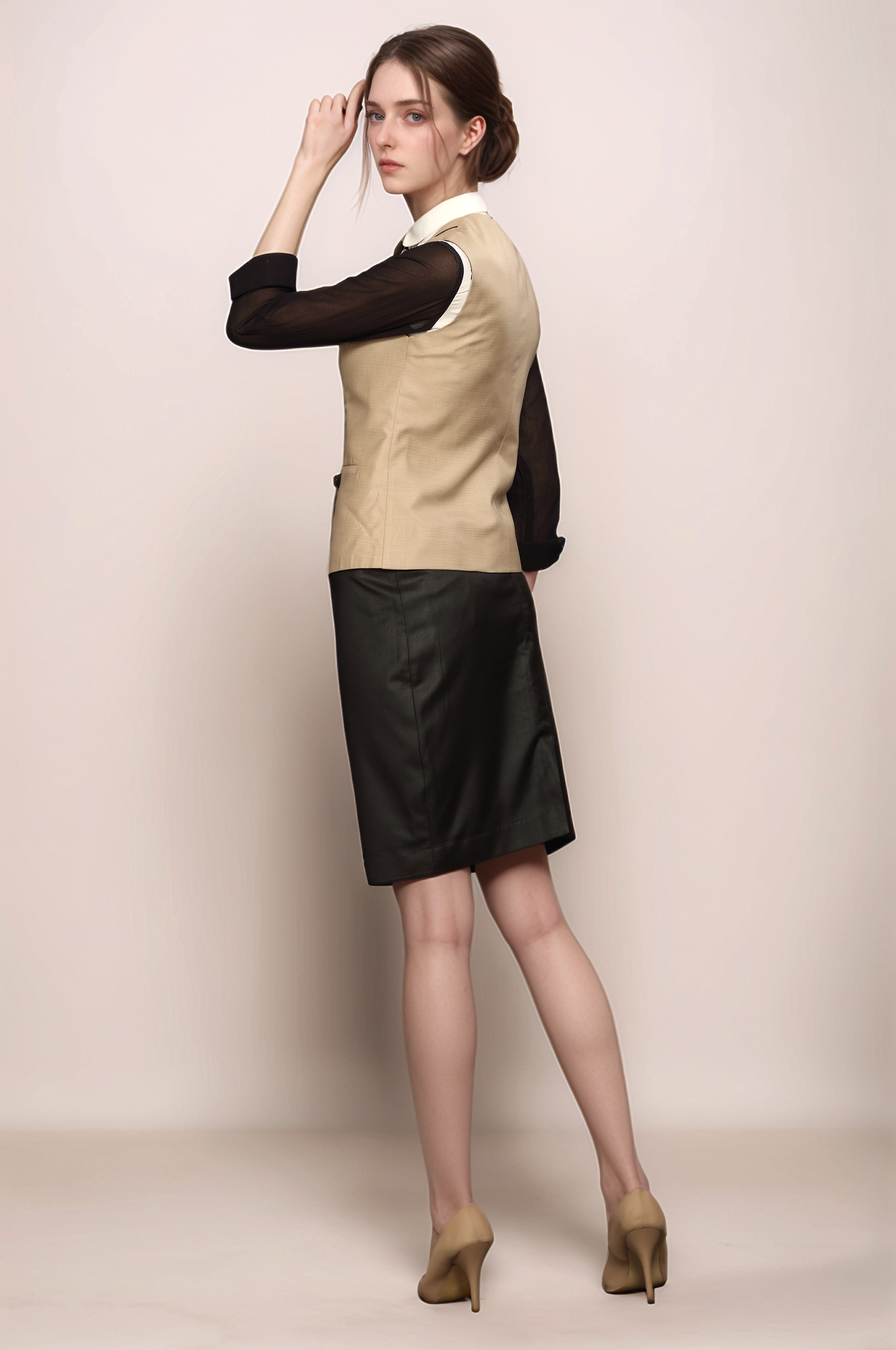 Beige-Black Piping Waistcoat
