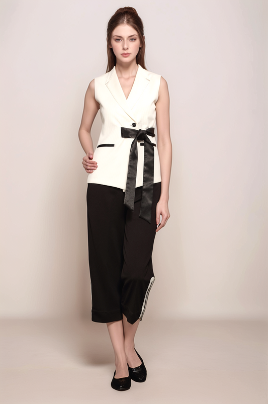 White Satin Belt Waist Coat