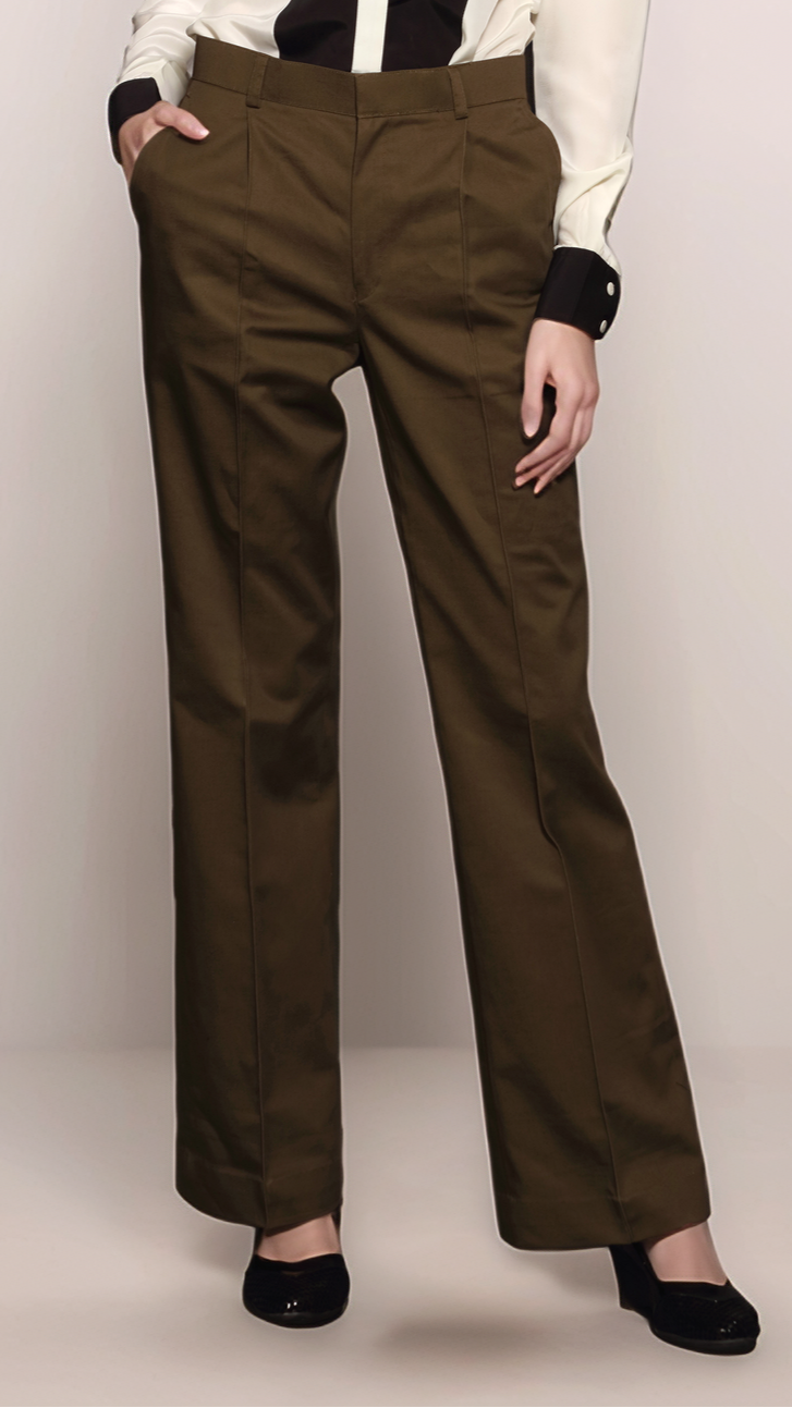 Off-White Panel Shirt & Brown Cotton Parallel Trouser Combo