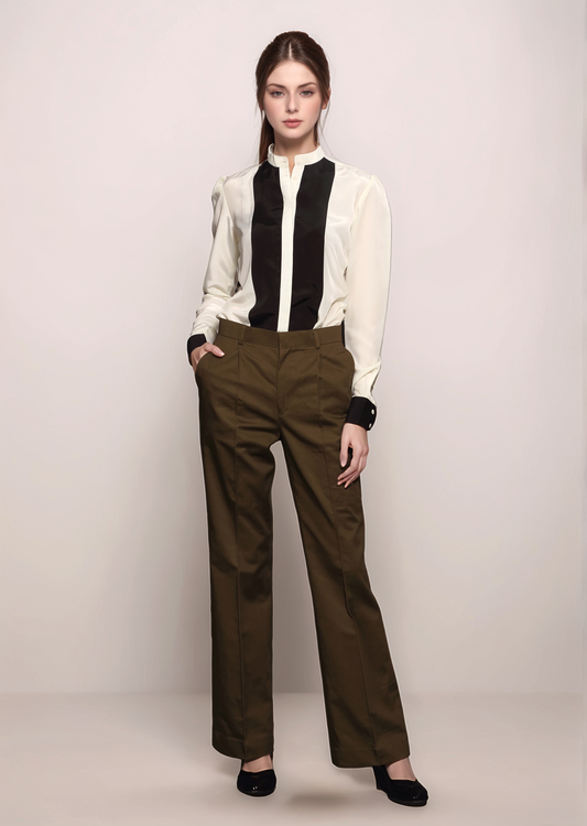 Brown Cotton Parallel Trouser