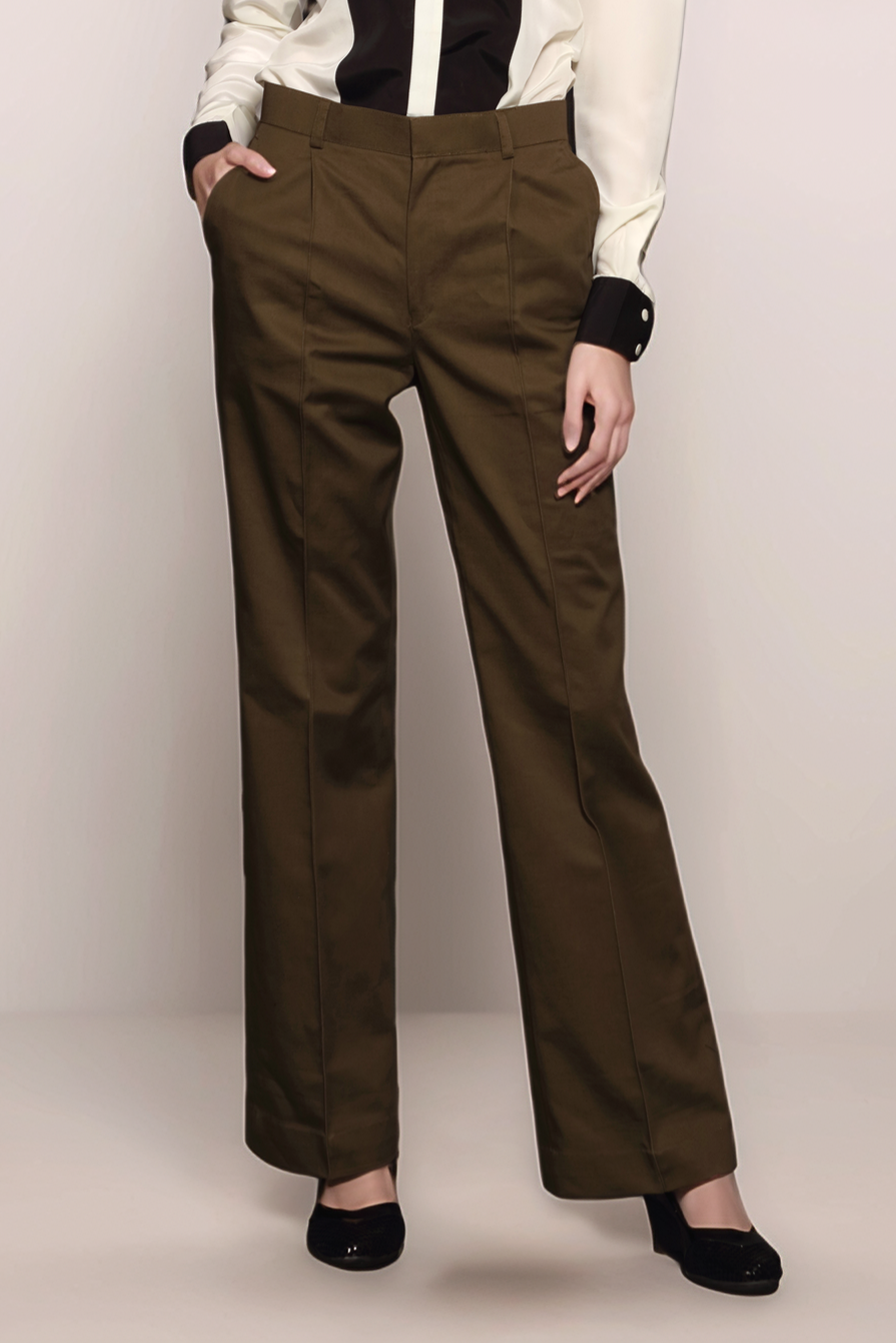 Brown Cotton Parallel Trouser