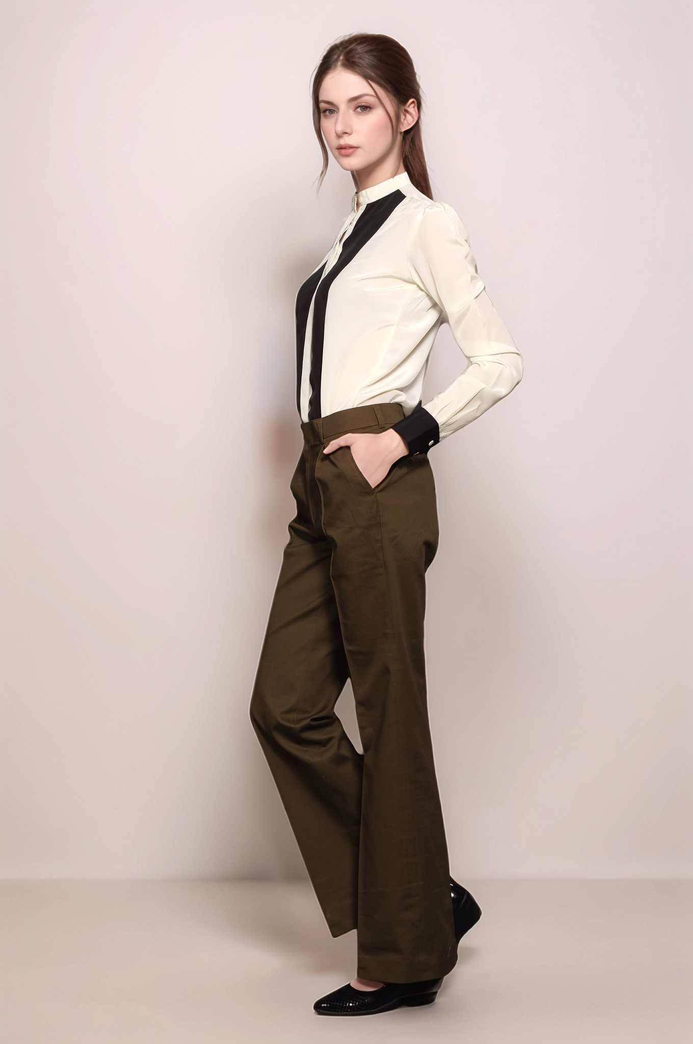 Brown Cotton Parallel Trouser