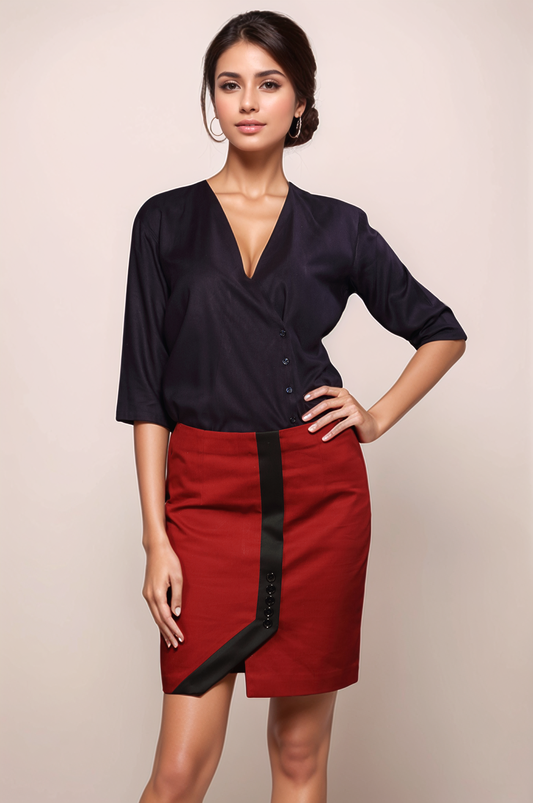 Navy Blue Overlapped Shirt