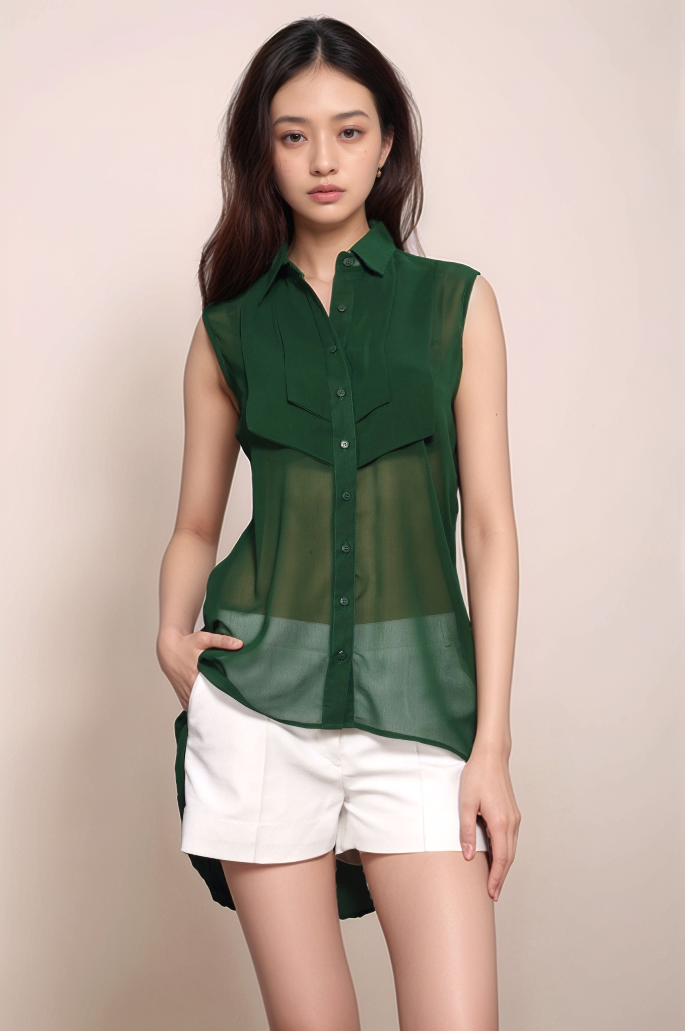 Bottle Green Sleeveless Shirt