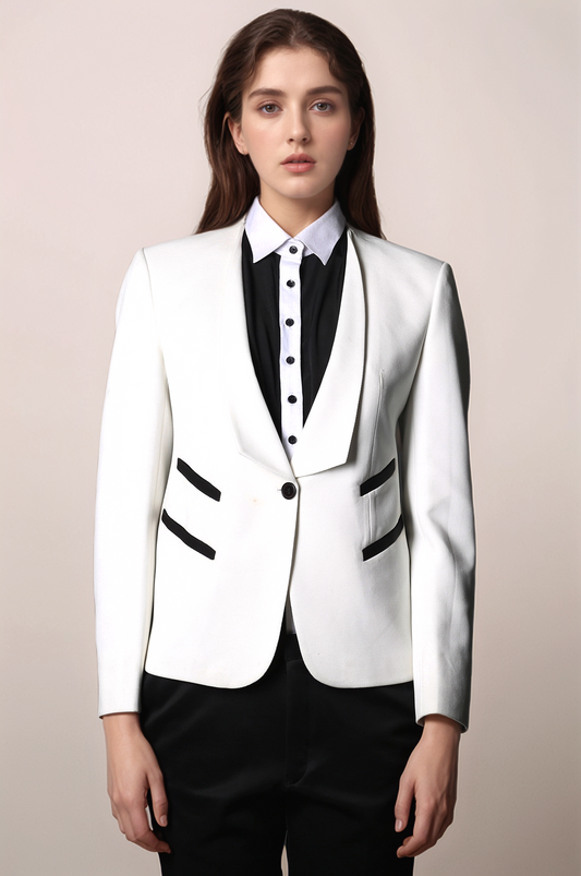 White Classy Blazer & Black Slim Fit Trouser Suit
