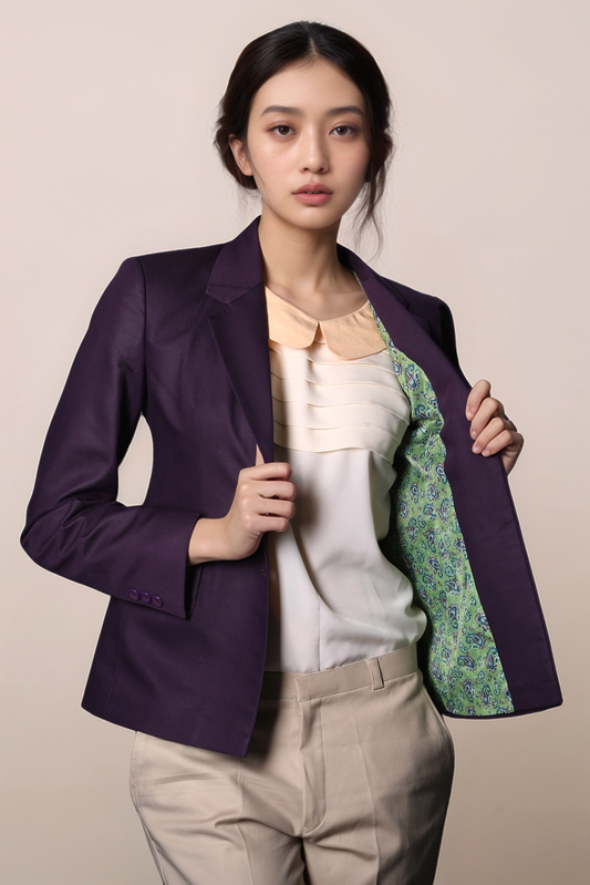 Wine Formal Blazer & Beige Classy Trouser Suit