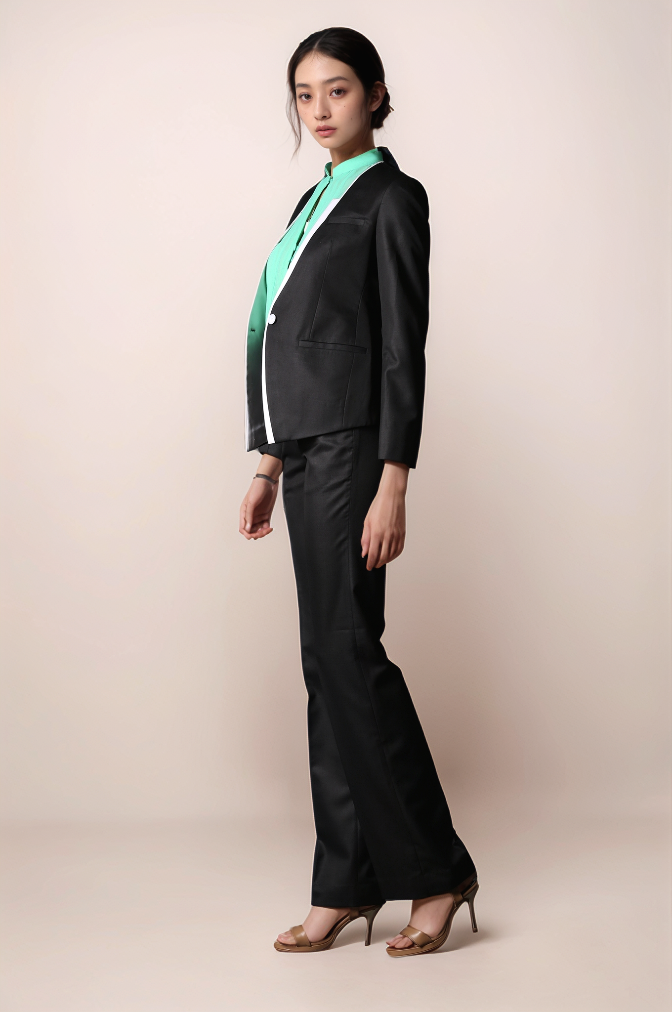 Black And White Classy Blazer & Black Parallel Trouser Suit