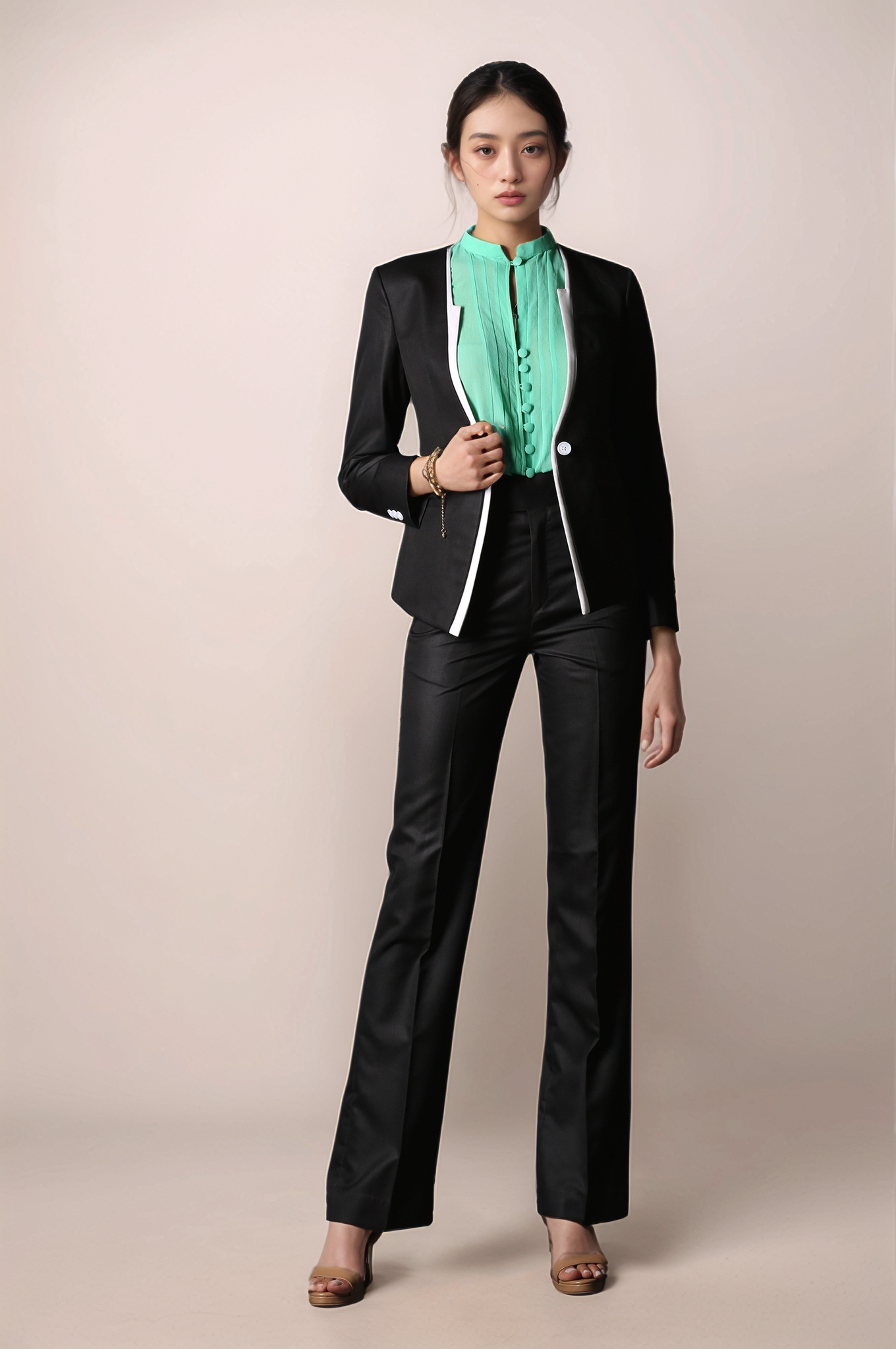 Black And White Classy Blazer & Black Parallel Trouser Suit
